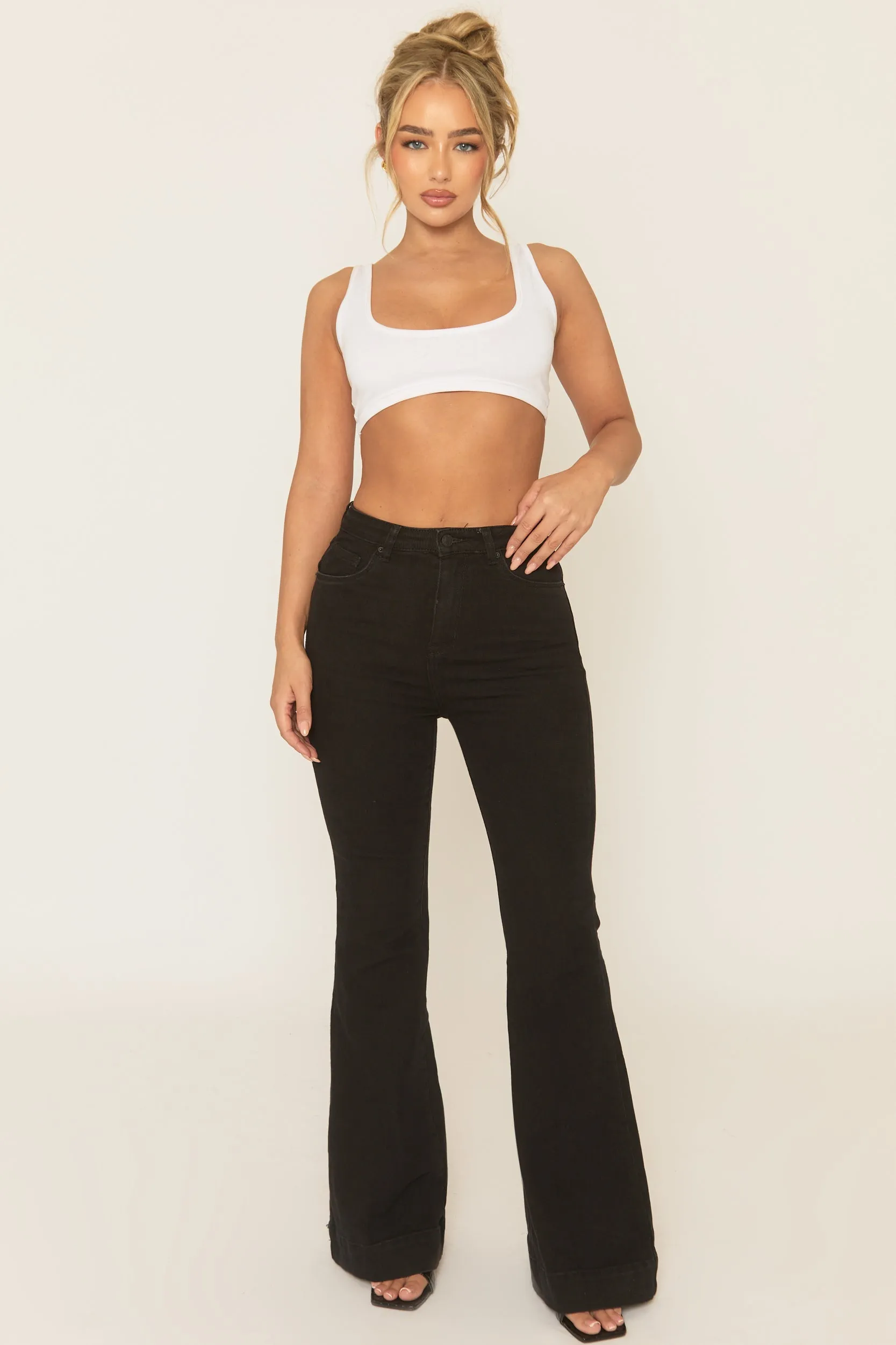 Black Stretch Flare Denim Jeans - Ronia sold by Rebellious Fashion product image thumbnail 2