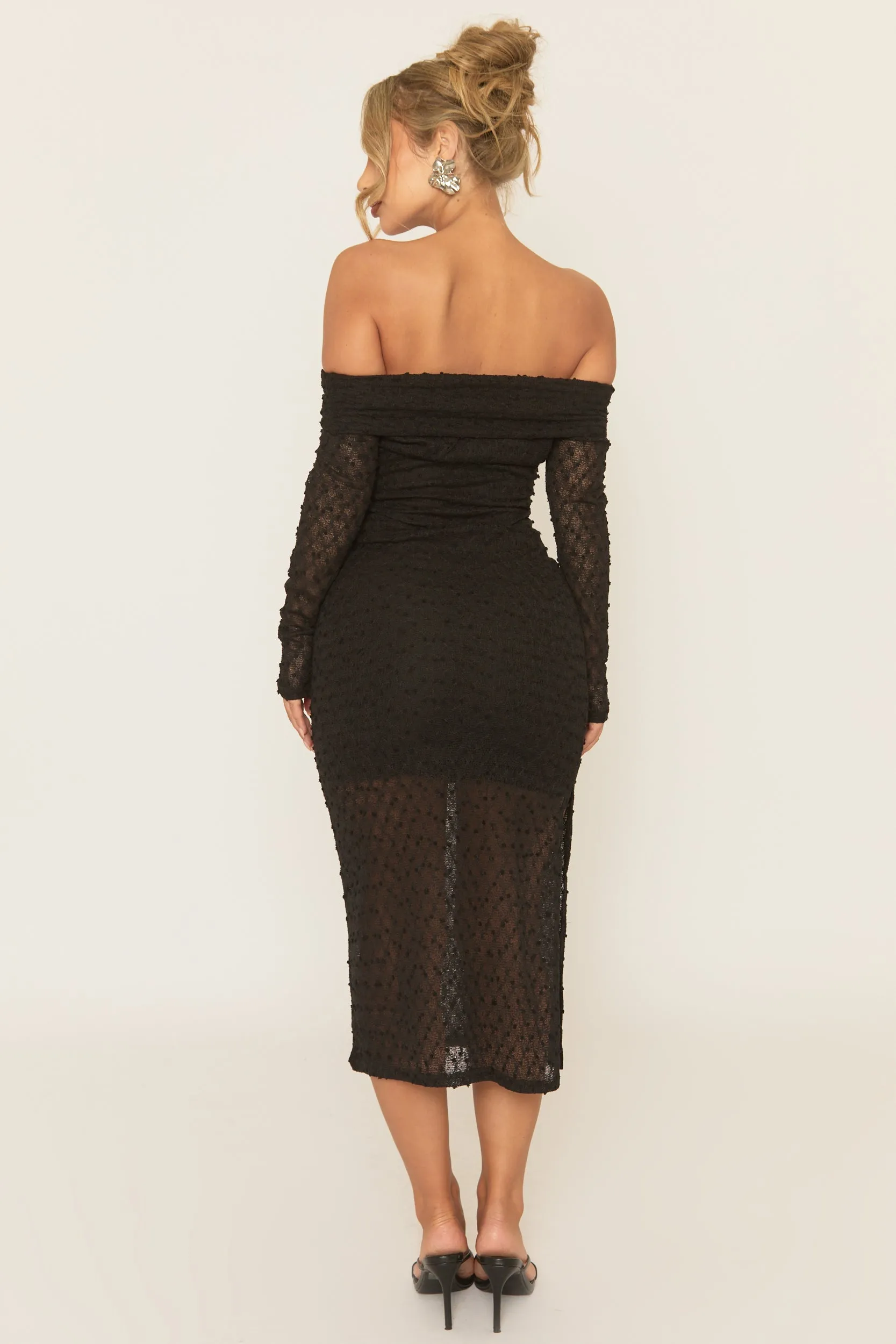 Black Textured Knit Bardot Midaxi Dress - Aafie sold by Rebellious Fashion product image thumbnail 4