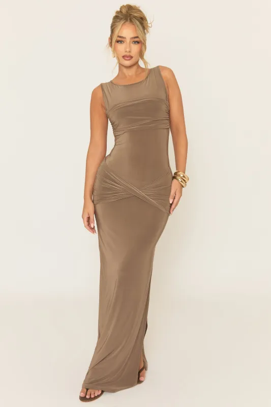 Mocha Twist Front Maxi Dress - Caleah sold by Rebellious Fashion
