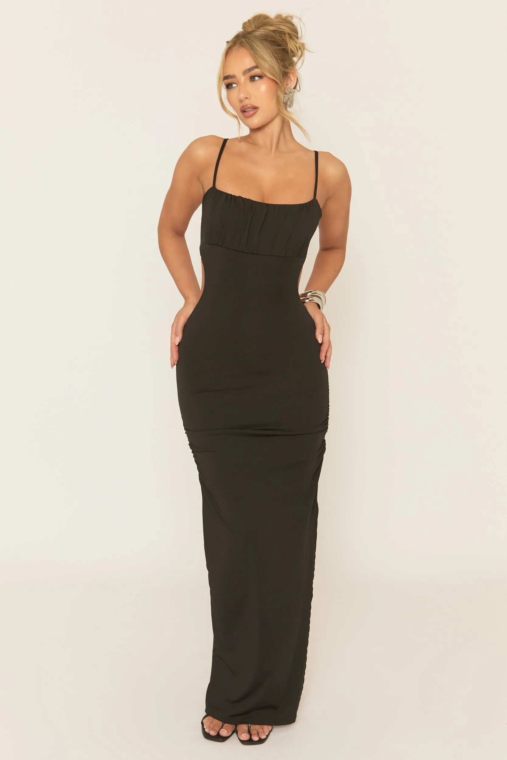 Black Gathered Bust Maxi Dress - Cameron sold by Rebellious Fashion product image thumbnail 2