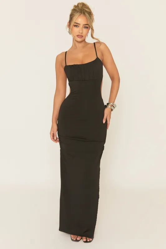 Black Gathered Bust Maxi Dress - Cameron sold by Rebellious Fashion