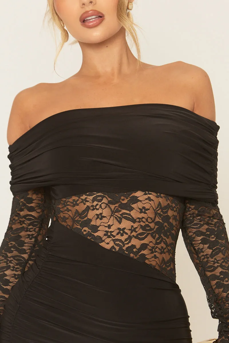 Black Lace Drape Front Mini Dress - Lorrae sold by Rebellious Fashion product image thumbnail 4