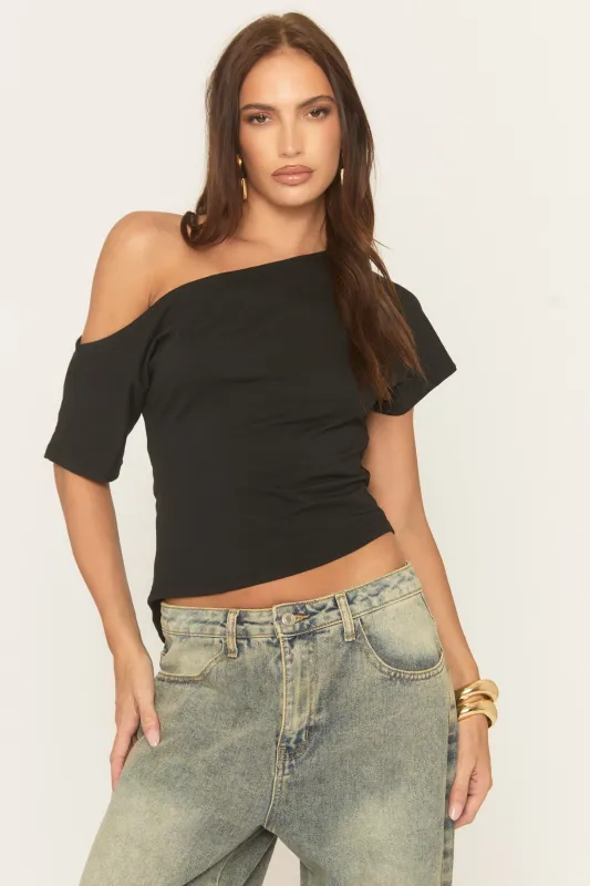 Black Asymmetric Cinched Waist T-Shirt - Harlan sold by Rebellious Fashion