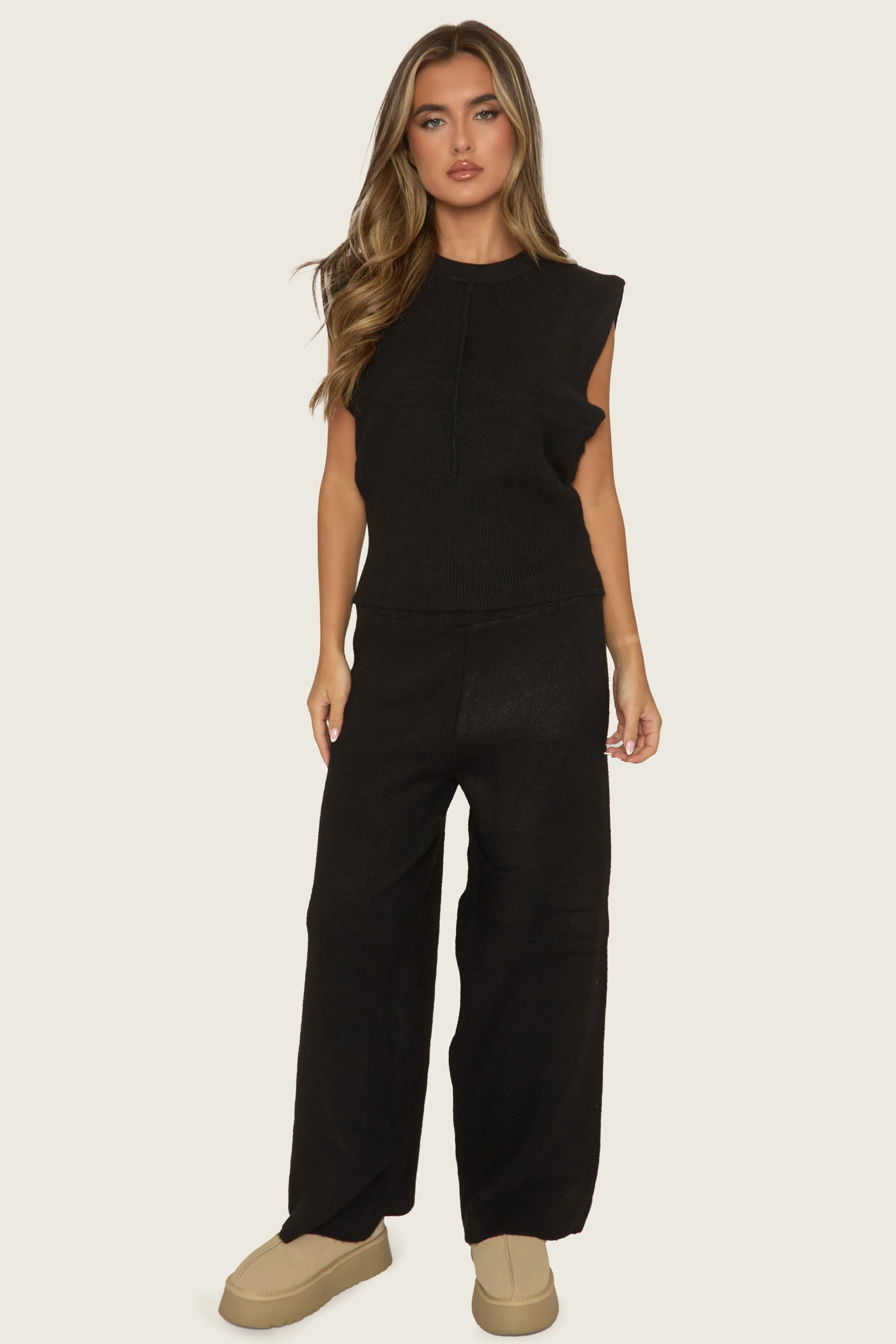Black Knitted Vest and Trouser Loungewear Set - Aziel sold by Rebellious Fashion product image thumbnail 2