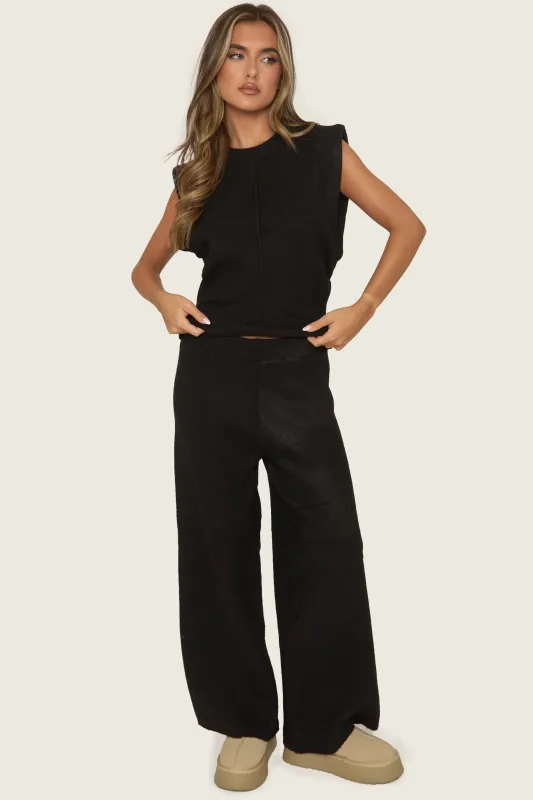 Black Knitted Vest and Trouser Loungewear Set - Aziel sold by Rebellious Fashion