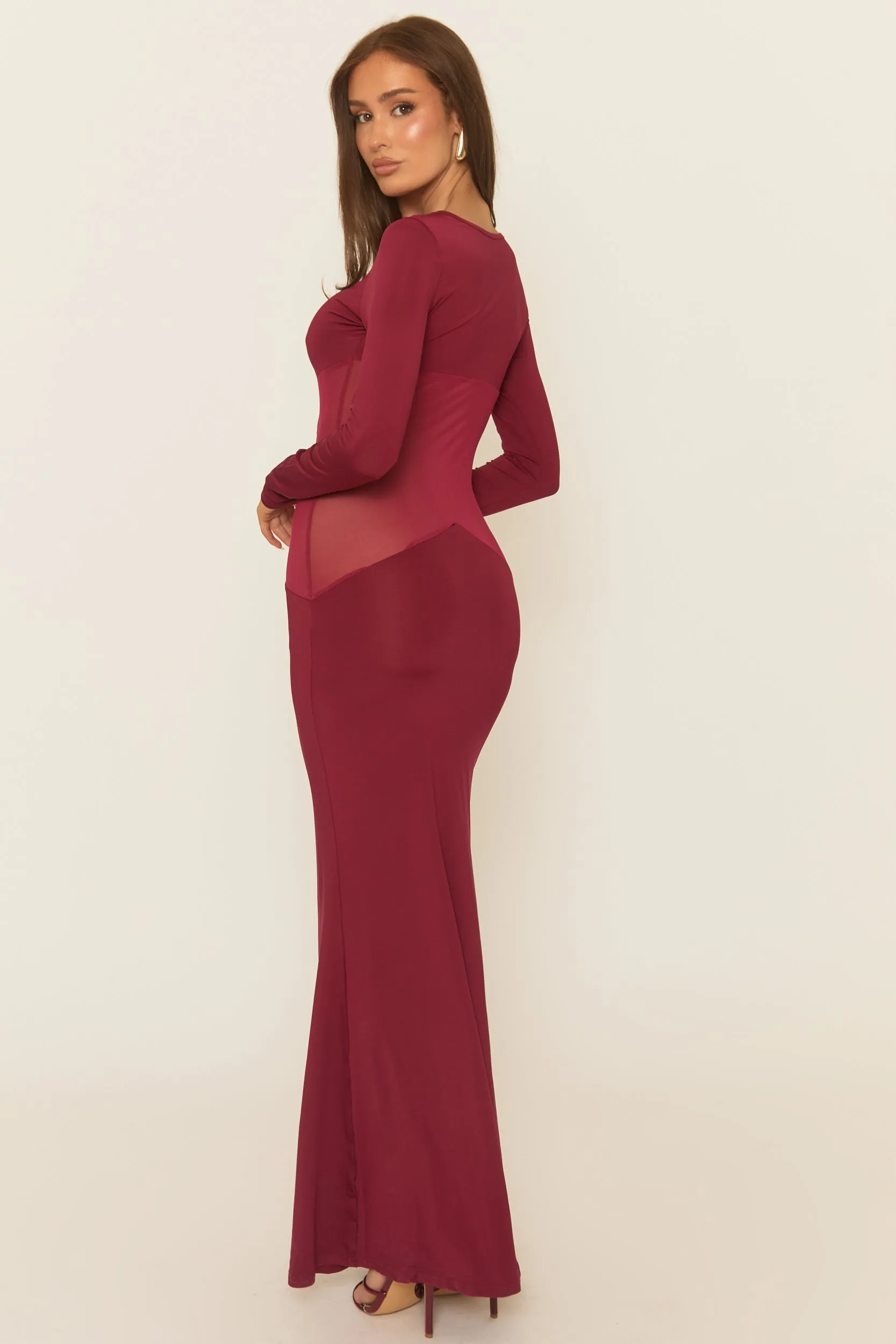 Wine Long Sleeve Mesh Insert Maxi Dress - Marnia sold by Rebellious Fashion product image thumbnail 4