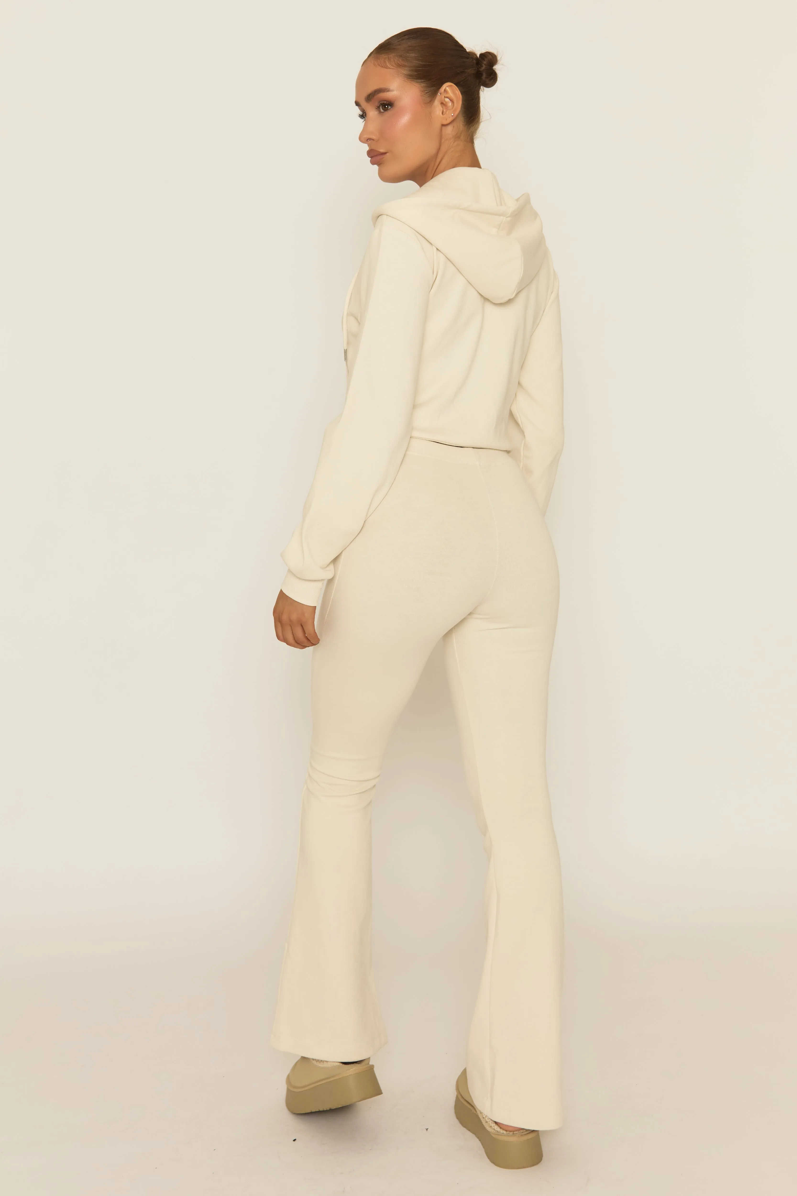 Cream Skinny Flare and Zip Through Hoody Lounge Set - Goldie sold by Rebellious Fashion product image thumbnail 5