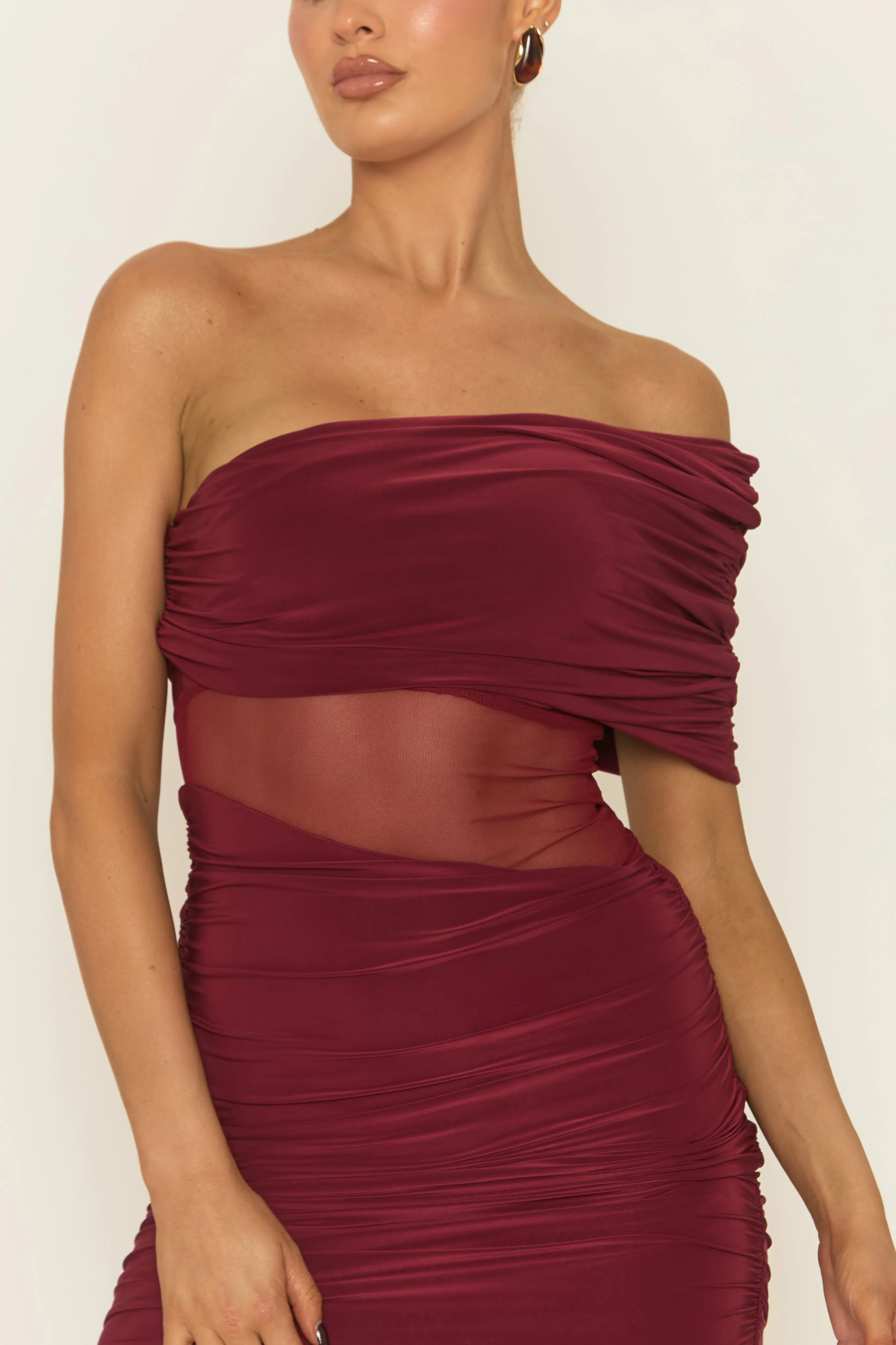 Wine Mesh Drape Front Mini Dress - Payne sold by Rebellious Fashion product image thumbnail 3