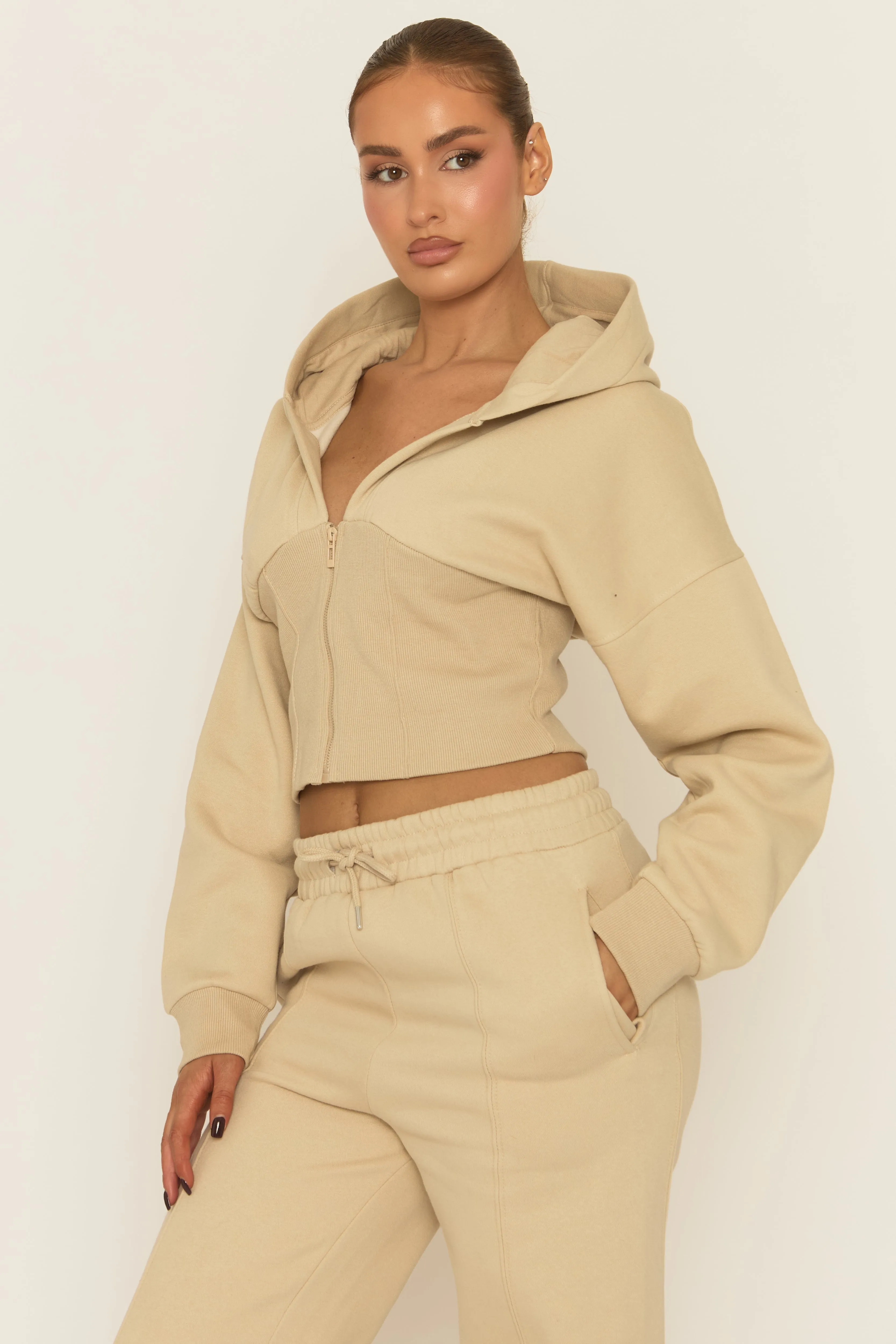 Beige Corset Fit Hoodie and Jogger Loungewear Co-ord Set - Arria sold by Rebellious Fashion product image thumbnail 5