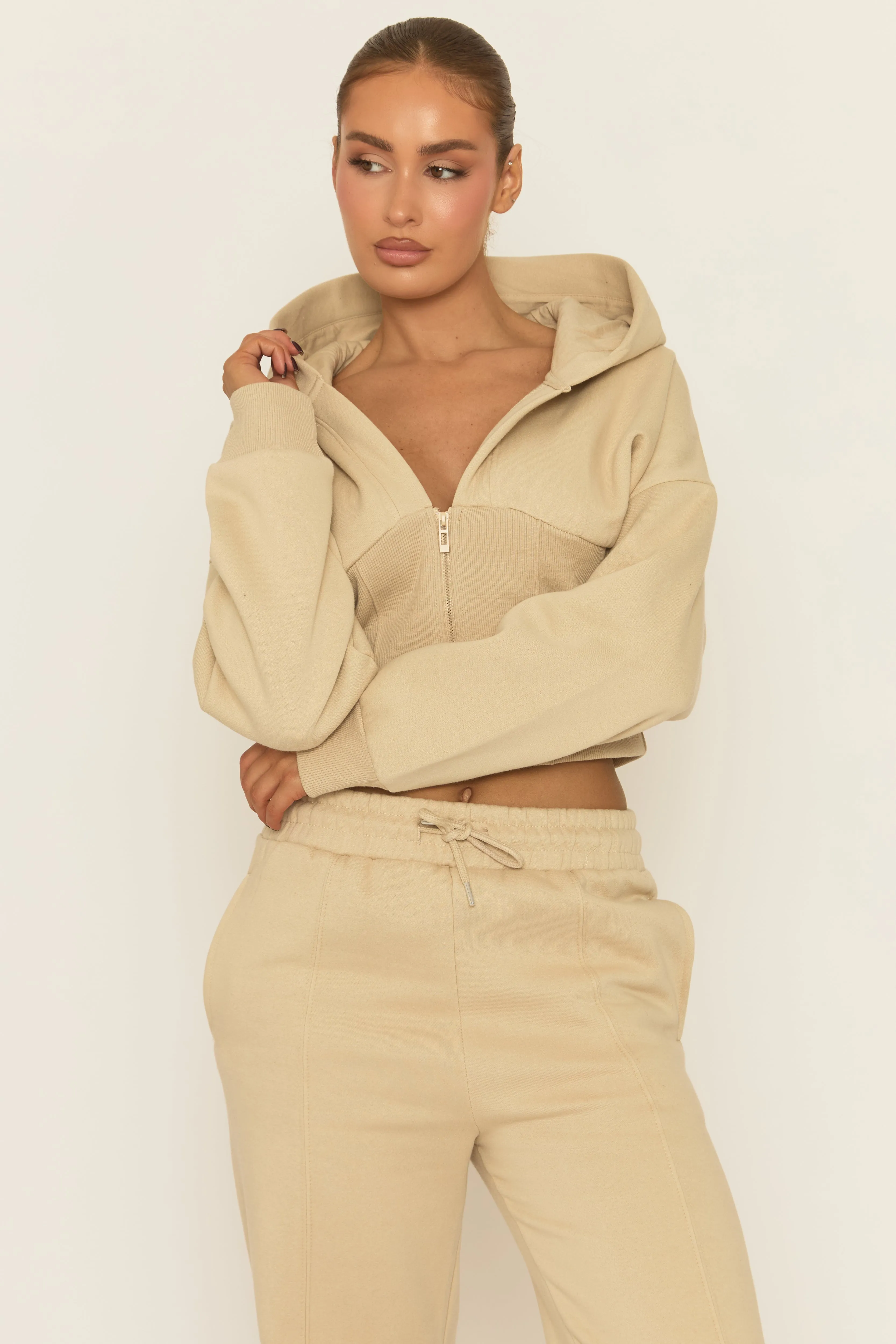 Beige Corset Fit Hoodie and Jogger Loungewear Co-ord Set - Arria sold by Rebellious Fashion product image thumbnail 2
