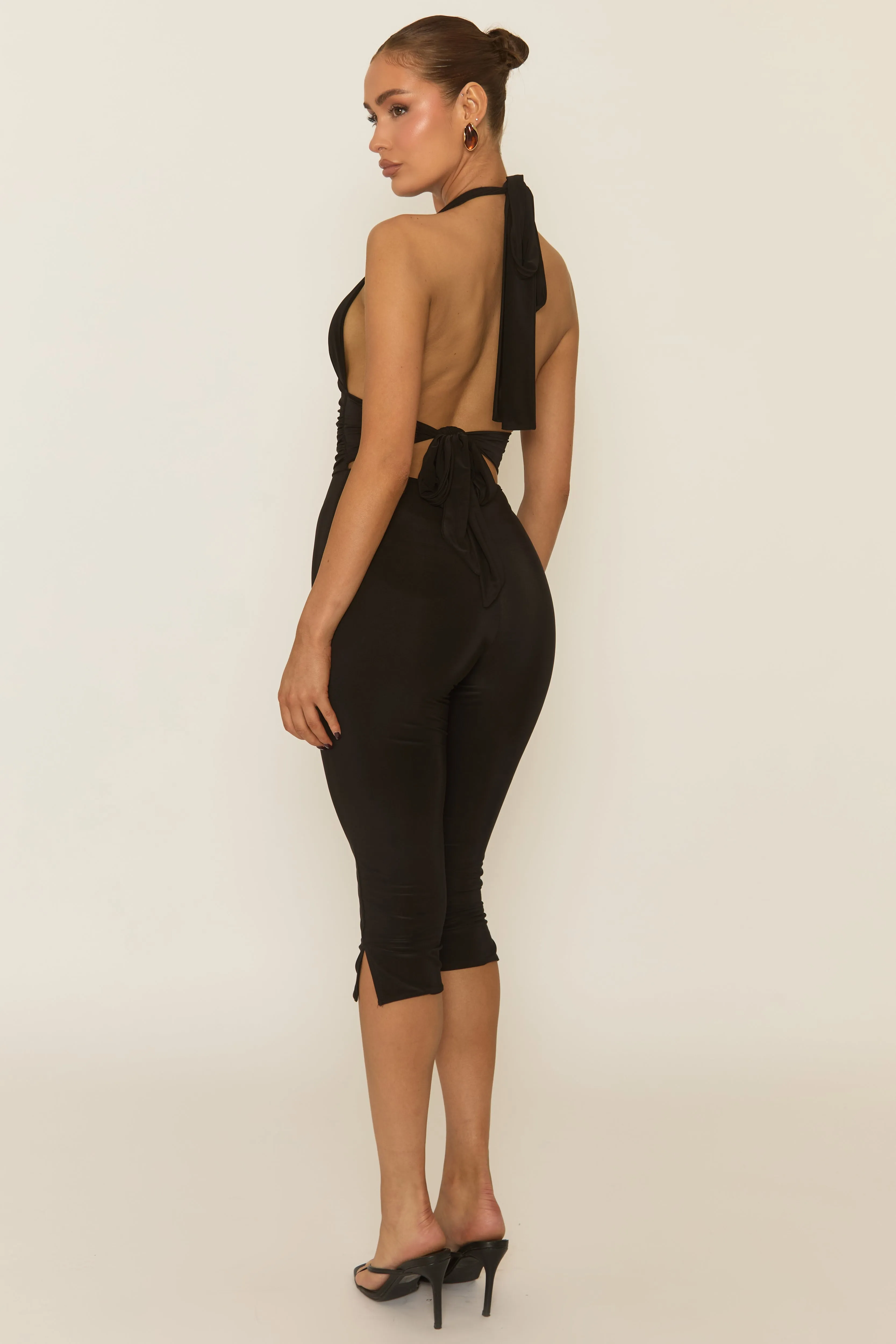 Black Halterneck Tie Back Capri Jumpsuit - Enyah sold by Rebellious Fashion product image thumbnail 5