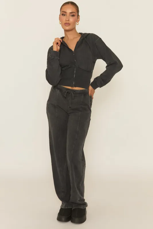 Charcoal Acid Wash Zip Through Corset Hoodie Loungewear Co-ord Set - Moara made by Rebellious Fashion