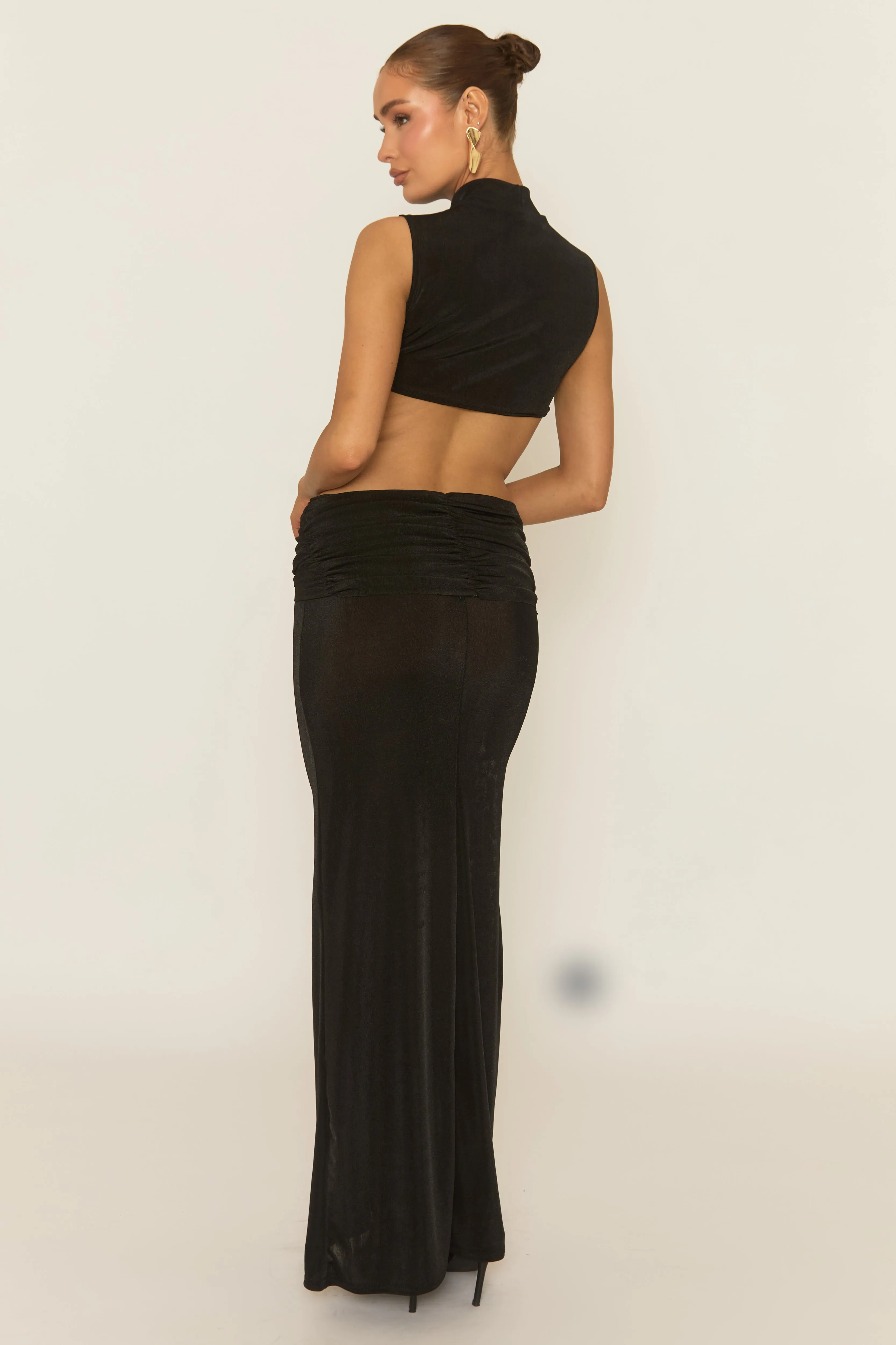 Black Cut Out Acetate Slinky Maxi Dress - Leonia sold by Rebellious Fashion product image thumbnail 5