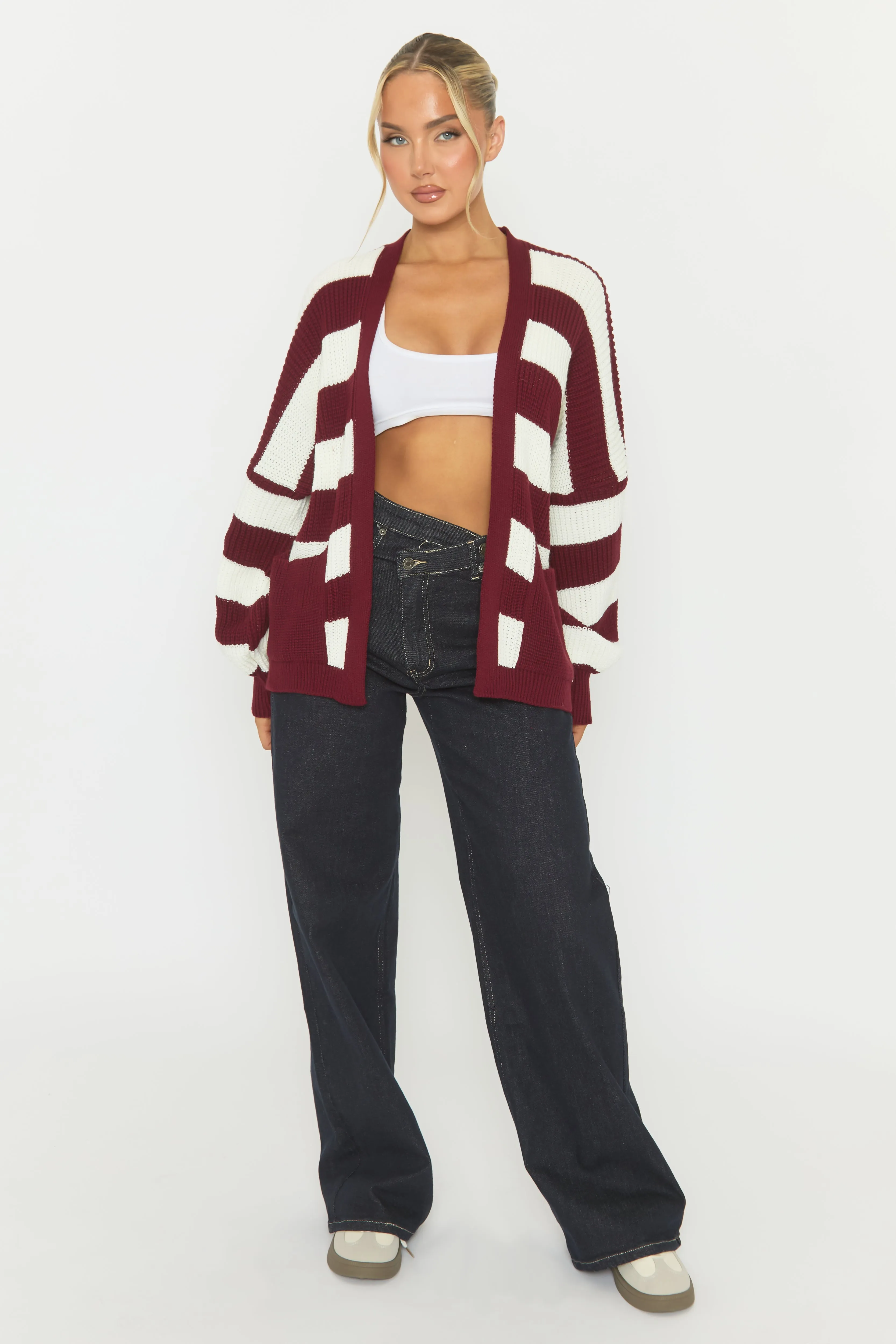 Wine Stripe Balloon Sleeve Knit Cardigan - Elvia sold by Rebellious Fashion product image thumbnail 4