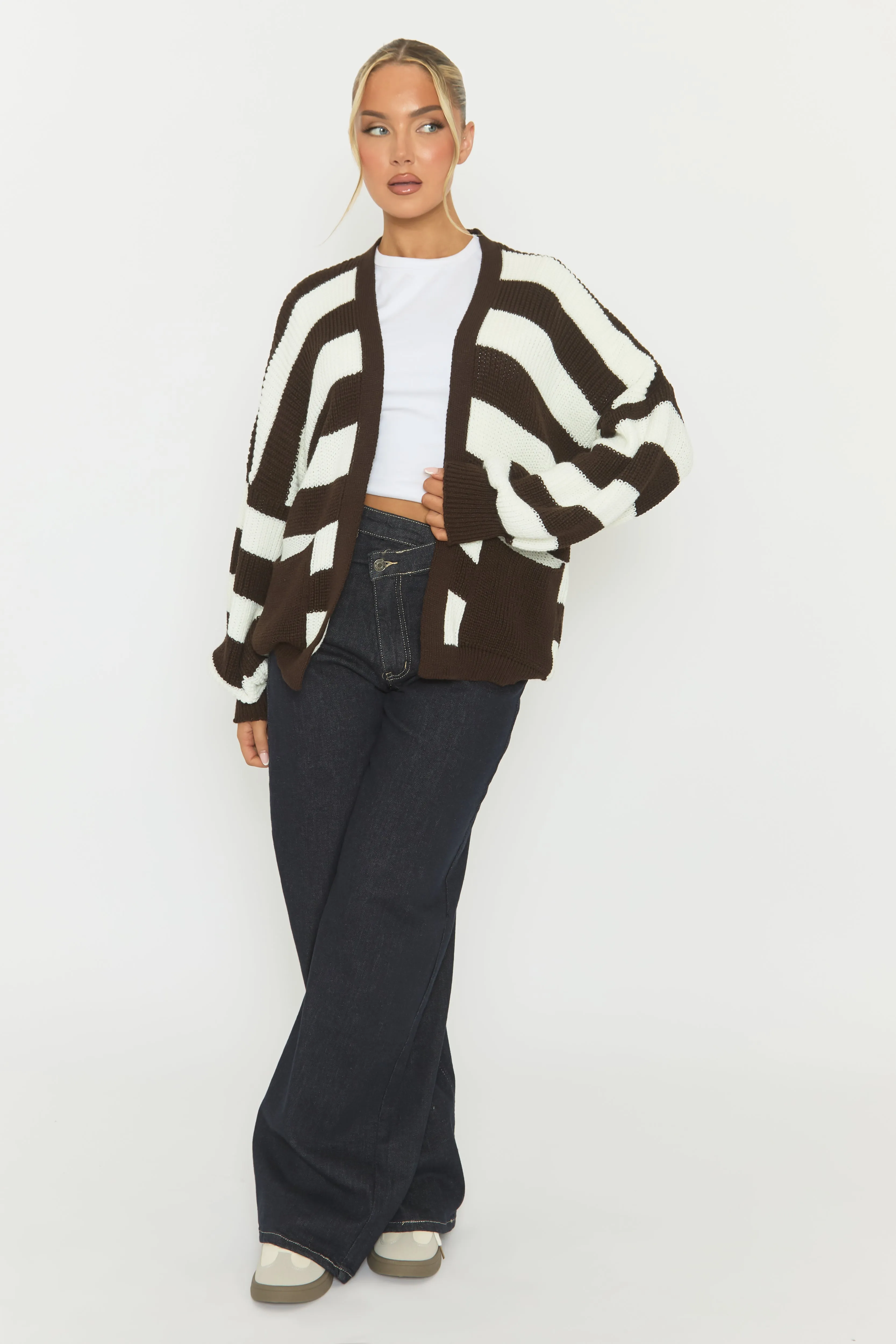 Chocolate Stripe Balloon Sleeve Knit Cardigan - Elvia sold by Rebellious Fashion product image thumbnail 2