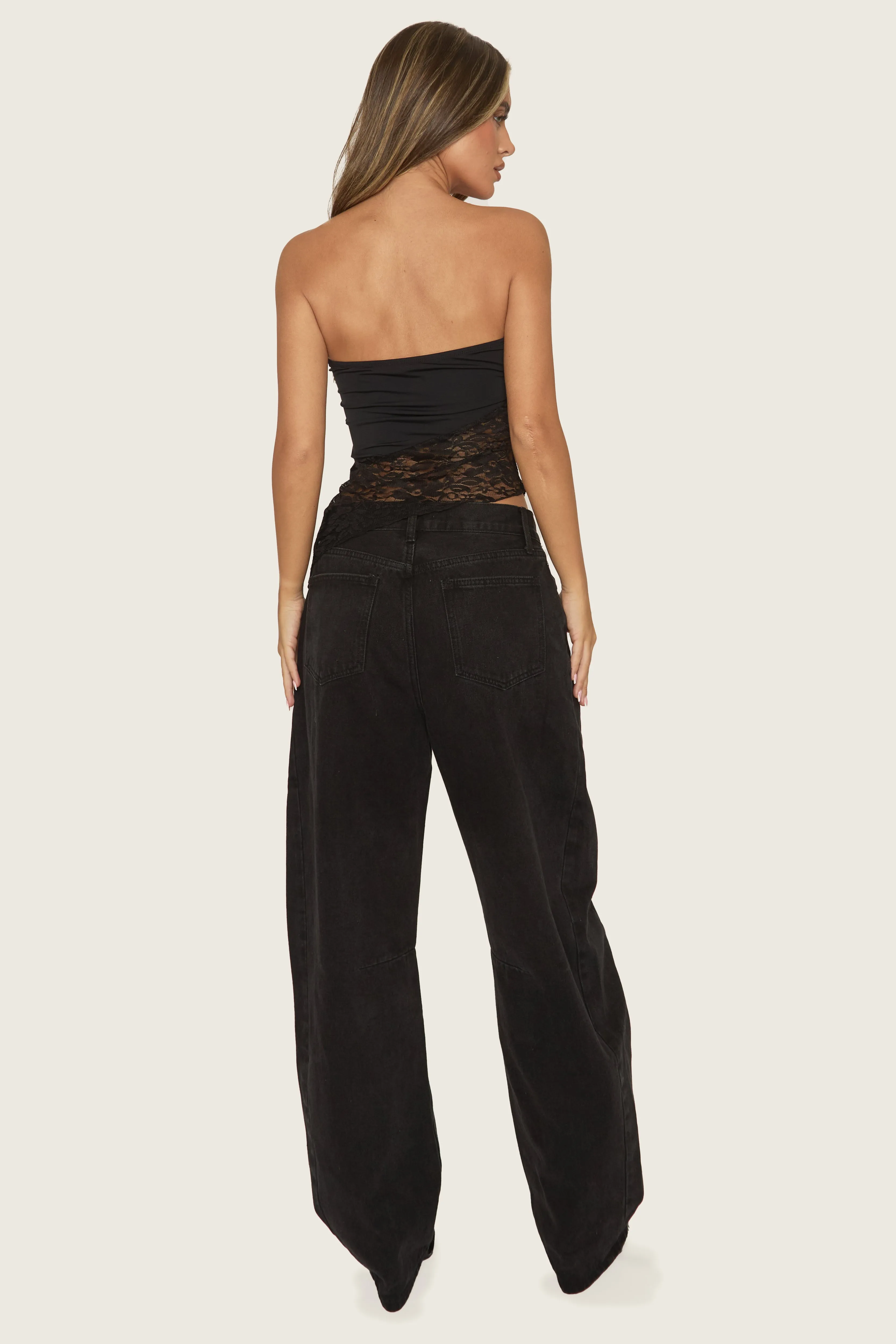 Black Lace Bandeau Asymmetric Top - Roseen sold by Rebellious Fashion product image thumbnail 5