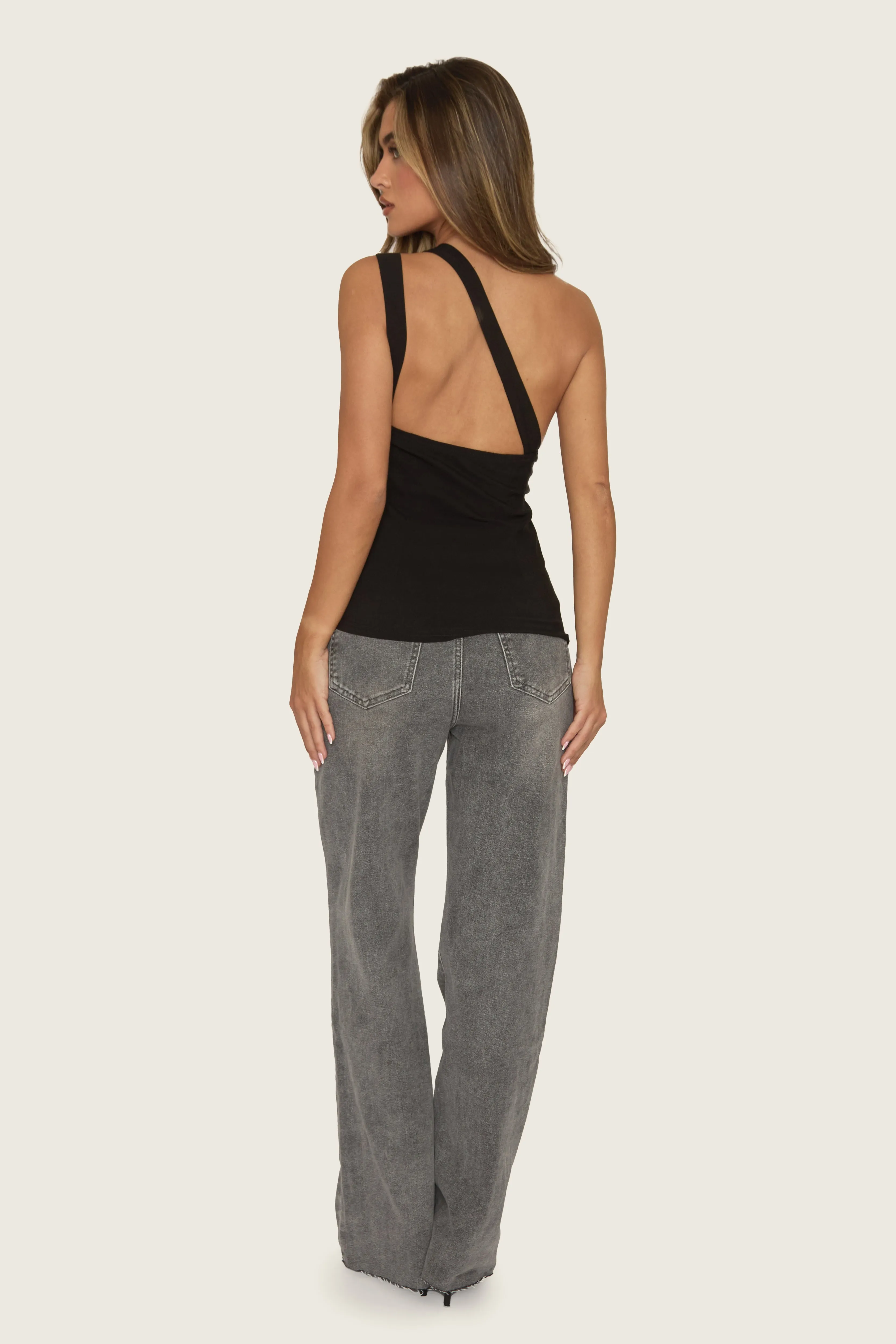 Black One Shoulder Asymmetric Button Front Top - Rossia sold by Rebellious Fashion product image thumbnail 5