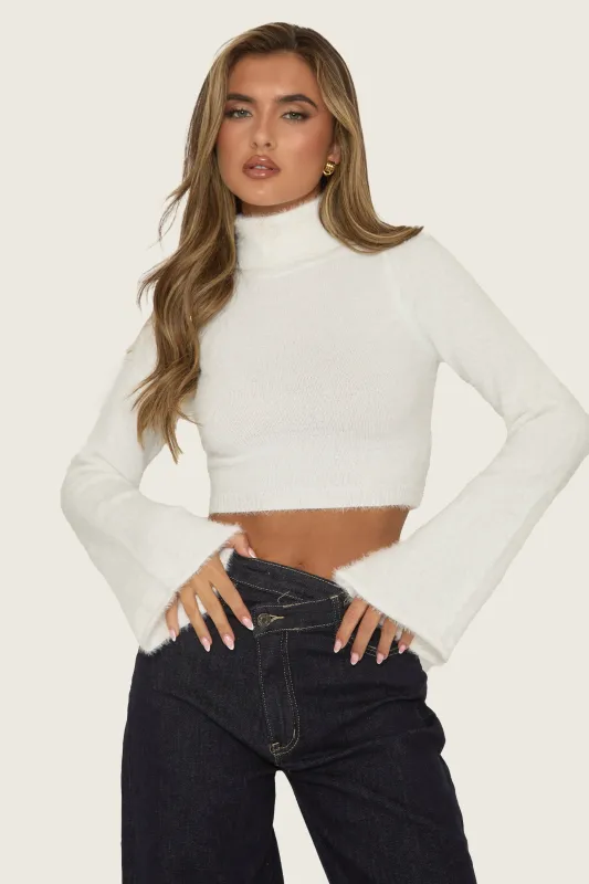 White High Neck Fluffy Knit Jumper - Maven sold by Rebellious Fashion