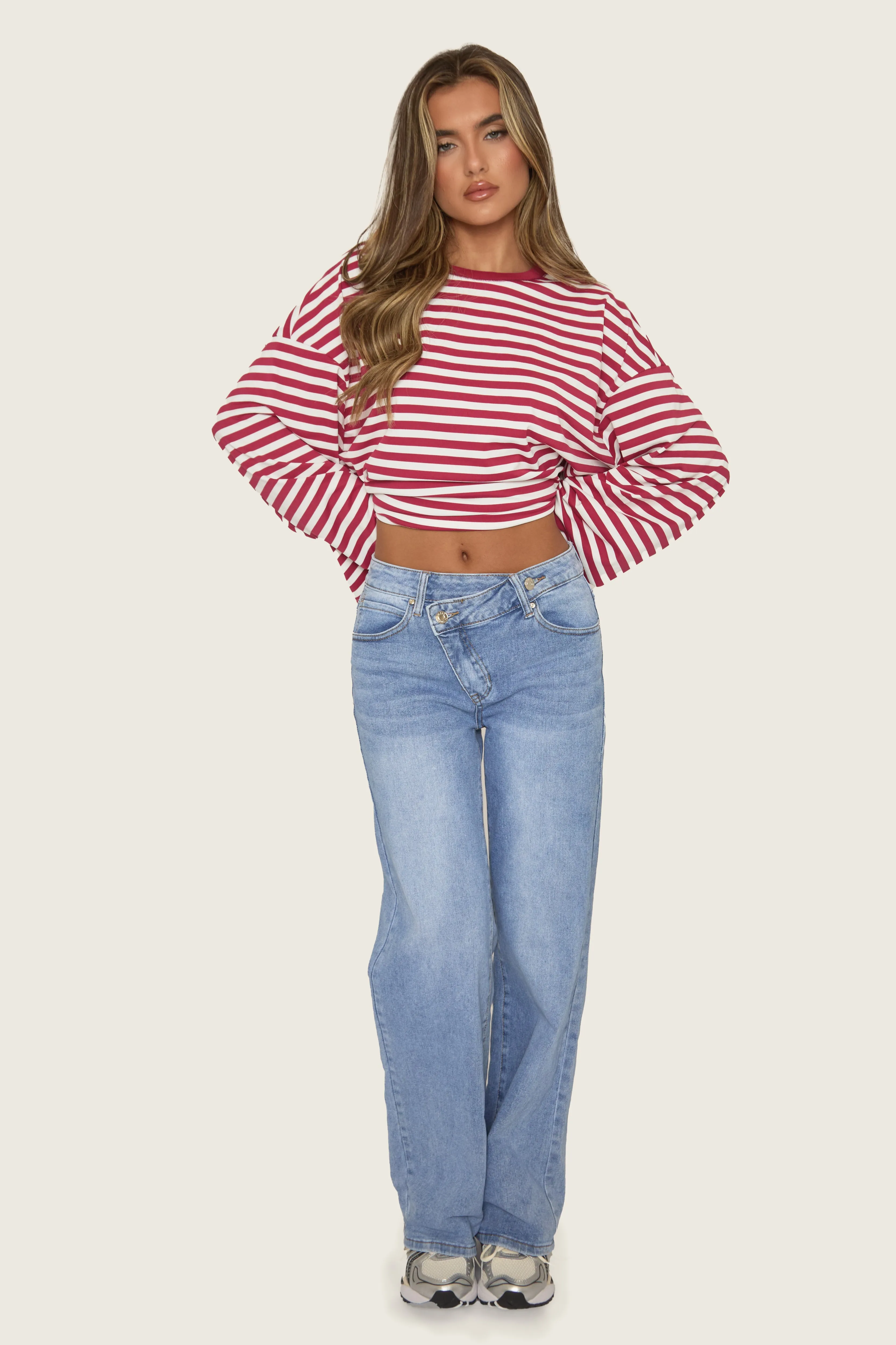 Wine Stripe Long Sleeve Crew Neck Top - Fraiser sold by Rebellious Fashion product image thumbnail 2