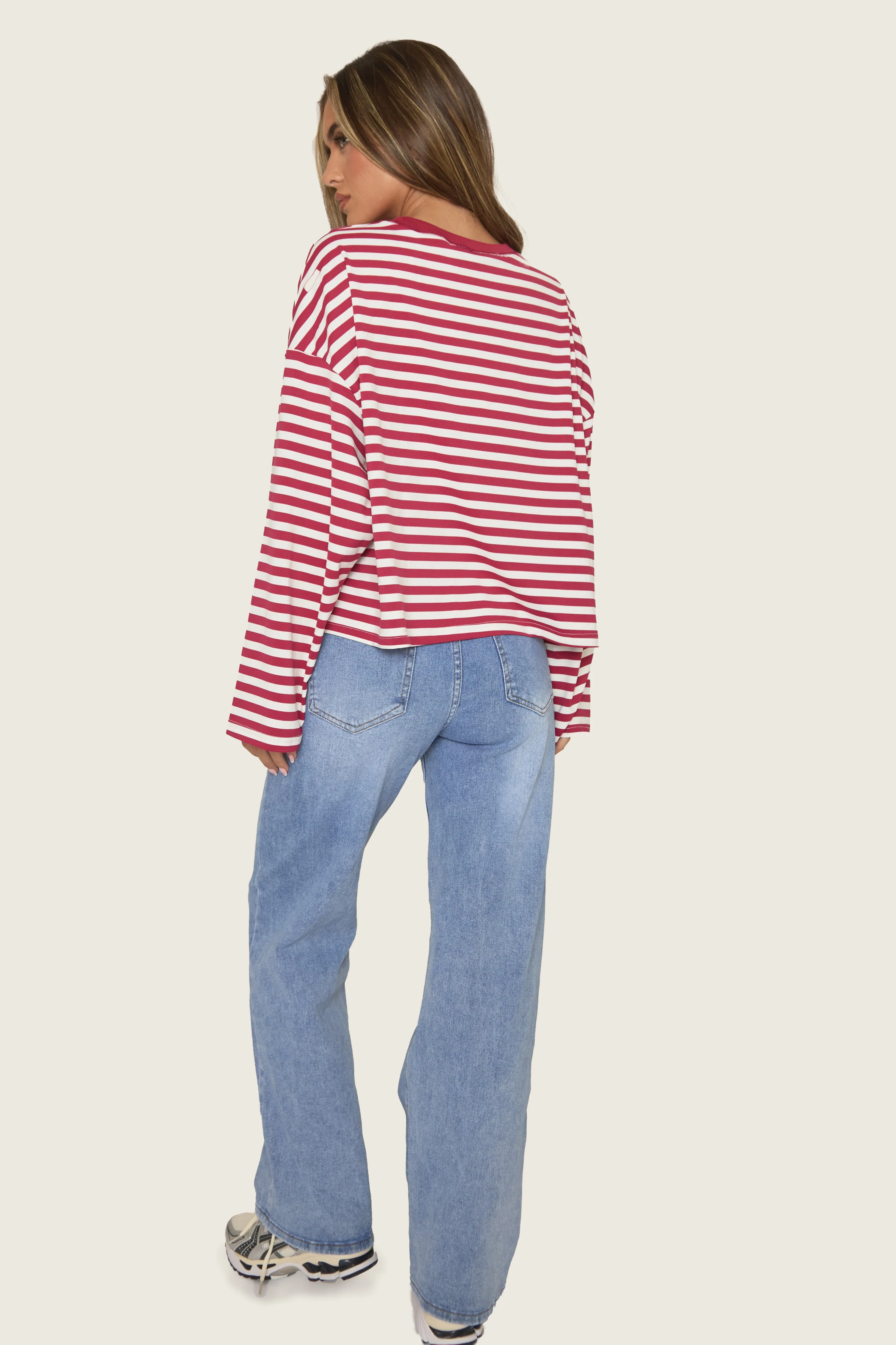 Wine Stripe Long Sleeve Crew Neck Top - Fraiser sold by Rebellious Fashion product image thumbnail 4