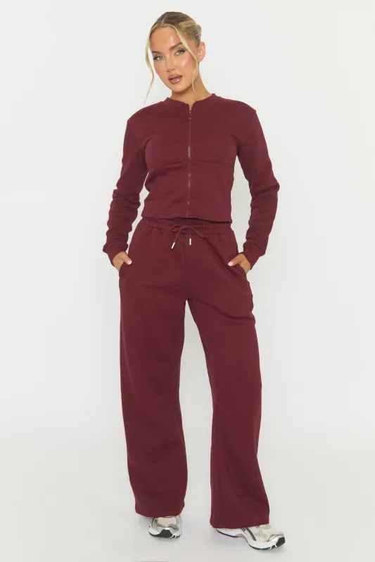 Wine Zip Through Loungewear Co-ord Set - Laurye made by Rebellious Fashion