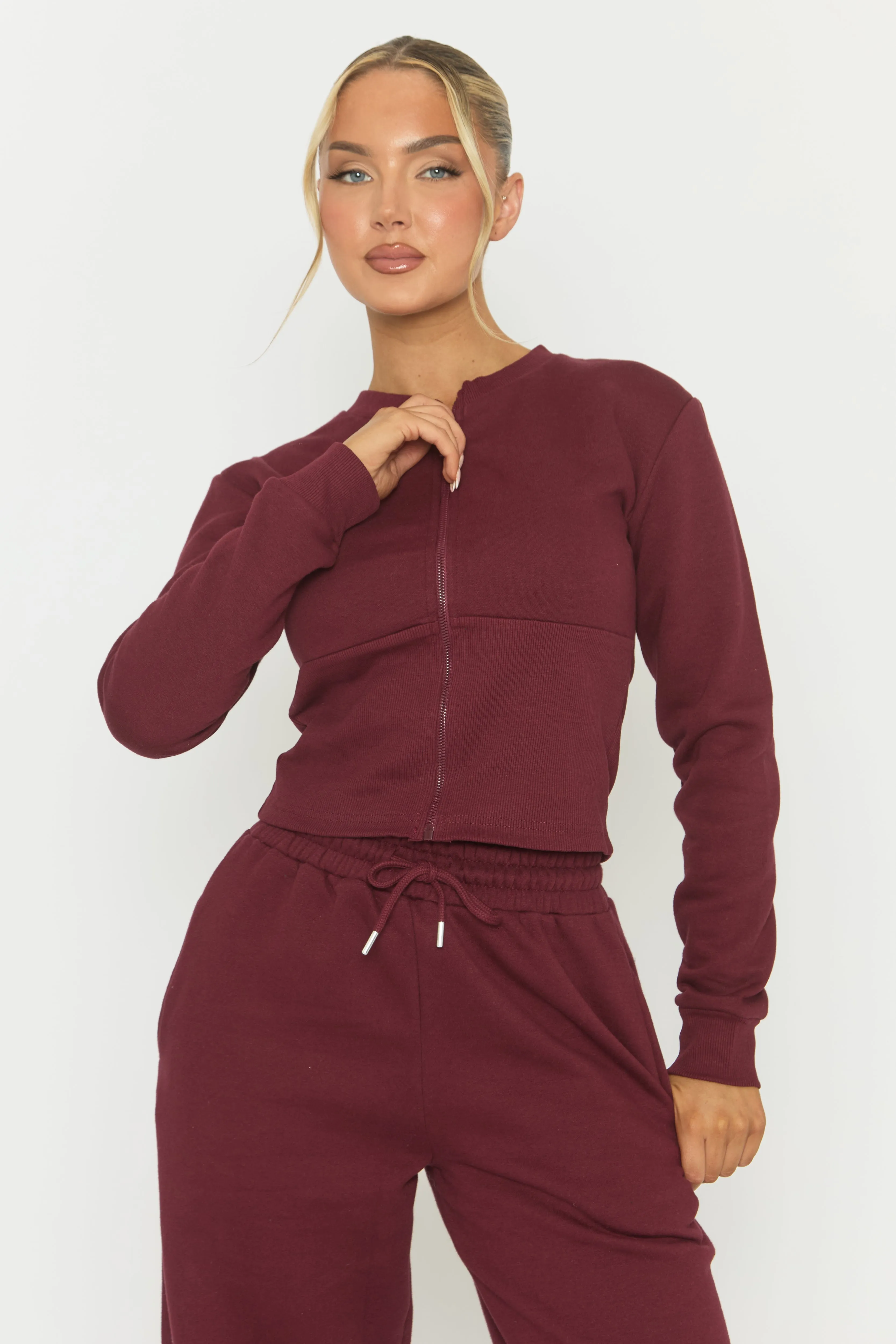 Wine Zip Through Loungewear Co-ord Set - Laurye sold by Rebellious Fashion product image thumbnail 4