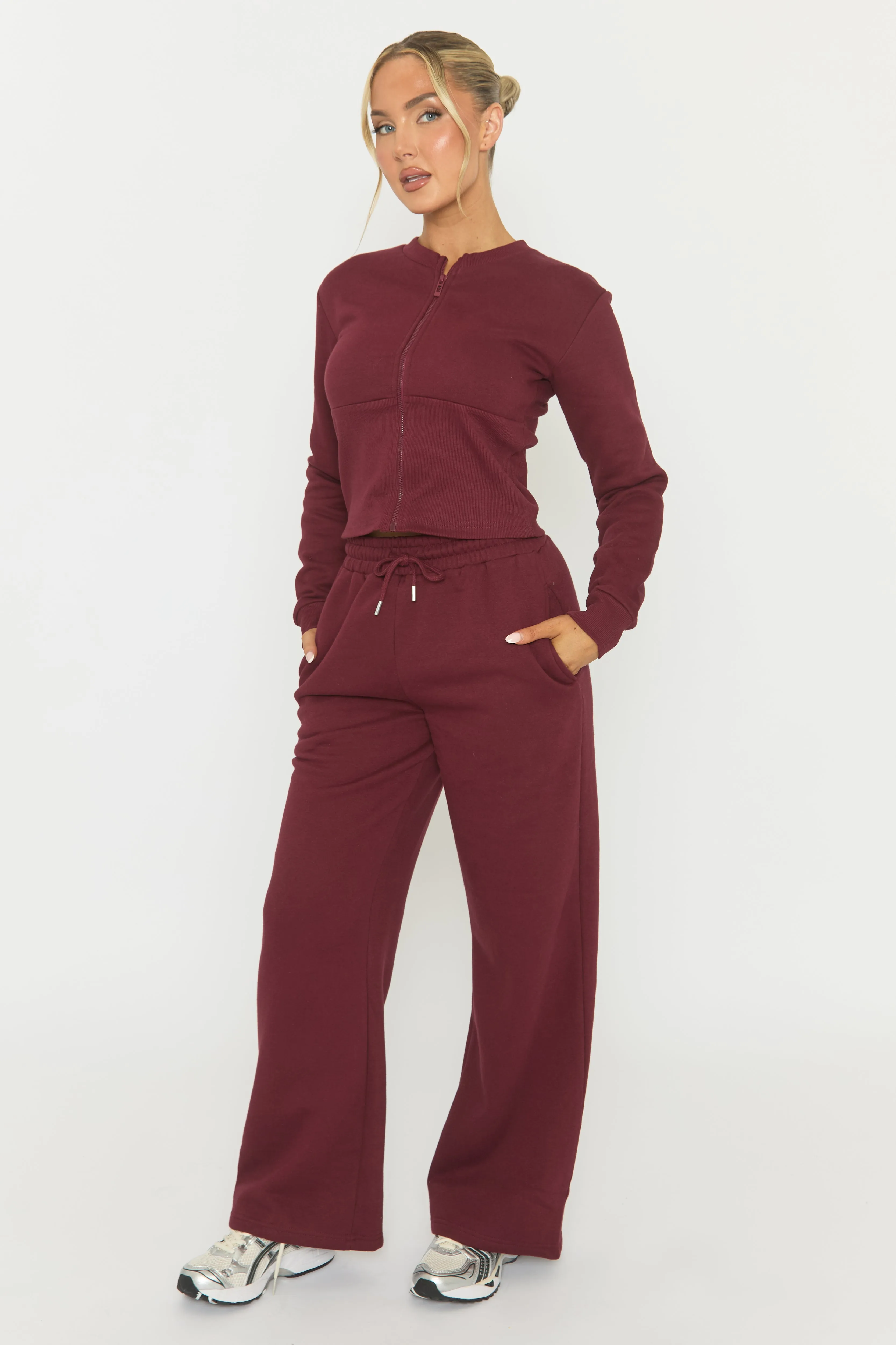 Wine Zip Through Loungewear Co-ord Set - Laurye sold by Rebellious Fashion product image thumbnail 2