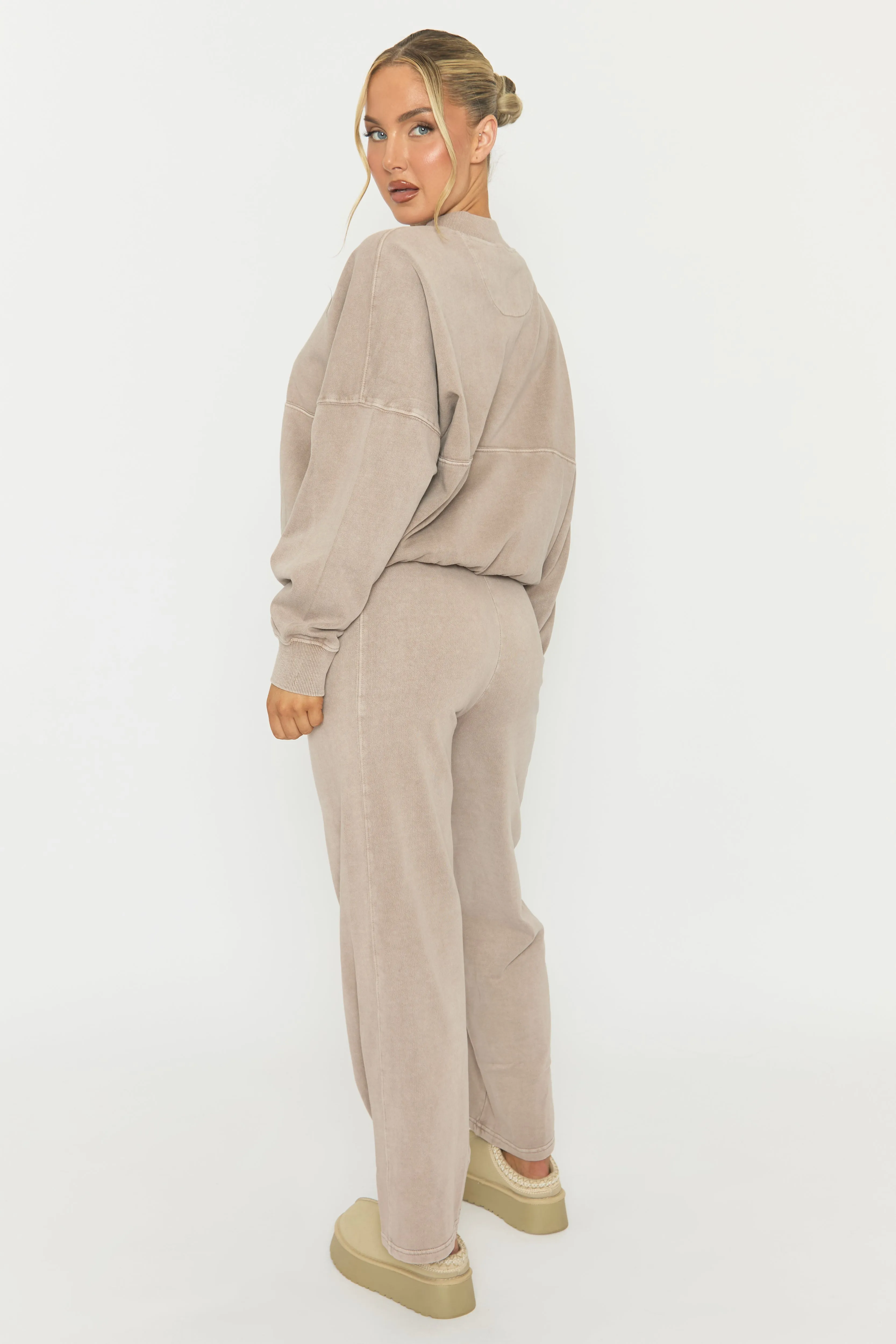 Dove Grey Acid Wash Bomber and Wide Leg Jogger Loungewear Set - Macay sold by Rebellious Fashion product image thumbnail 5