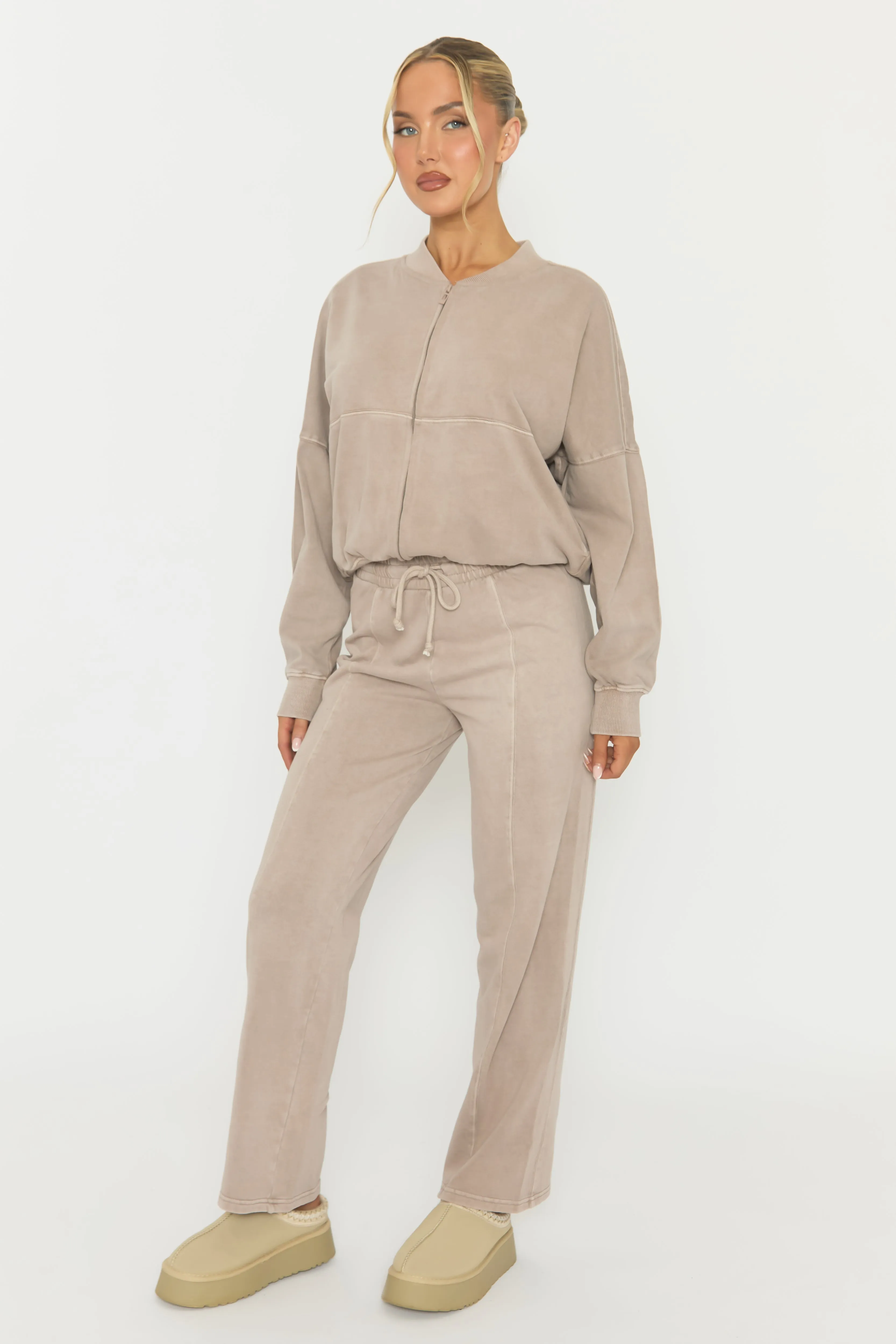 Dove Grey Acid Wash Bomber and Wide Leg Jogger Loungewear Set - Macay sold by Rebellious Fashion product image thumbnail 2