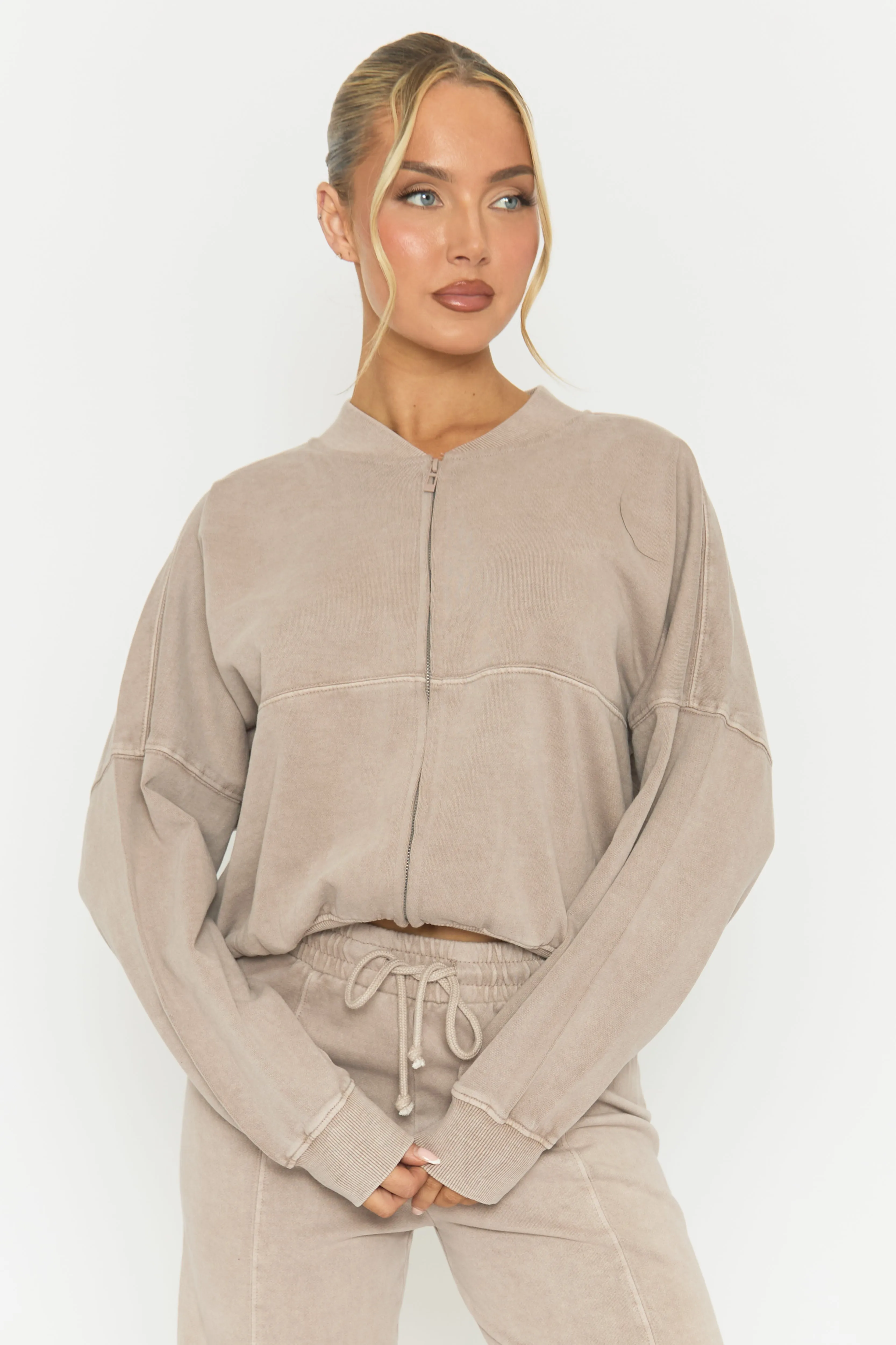 Dove Grey Acid Wash Bomber and Wide Leg Jogger Loungewear Set - Macay sold by Rebellious Fashion product image thumbnail 4