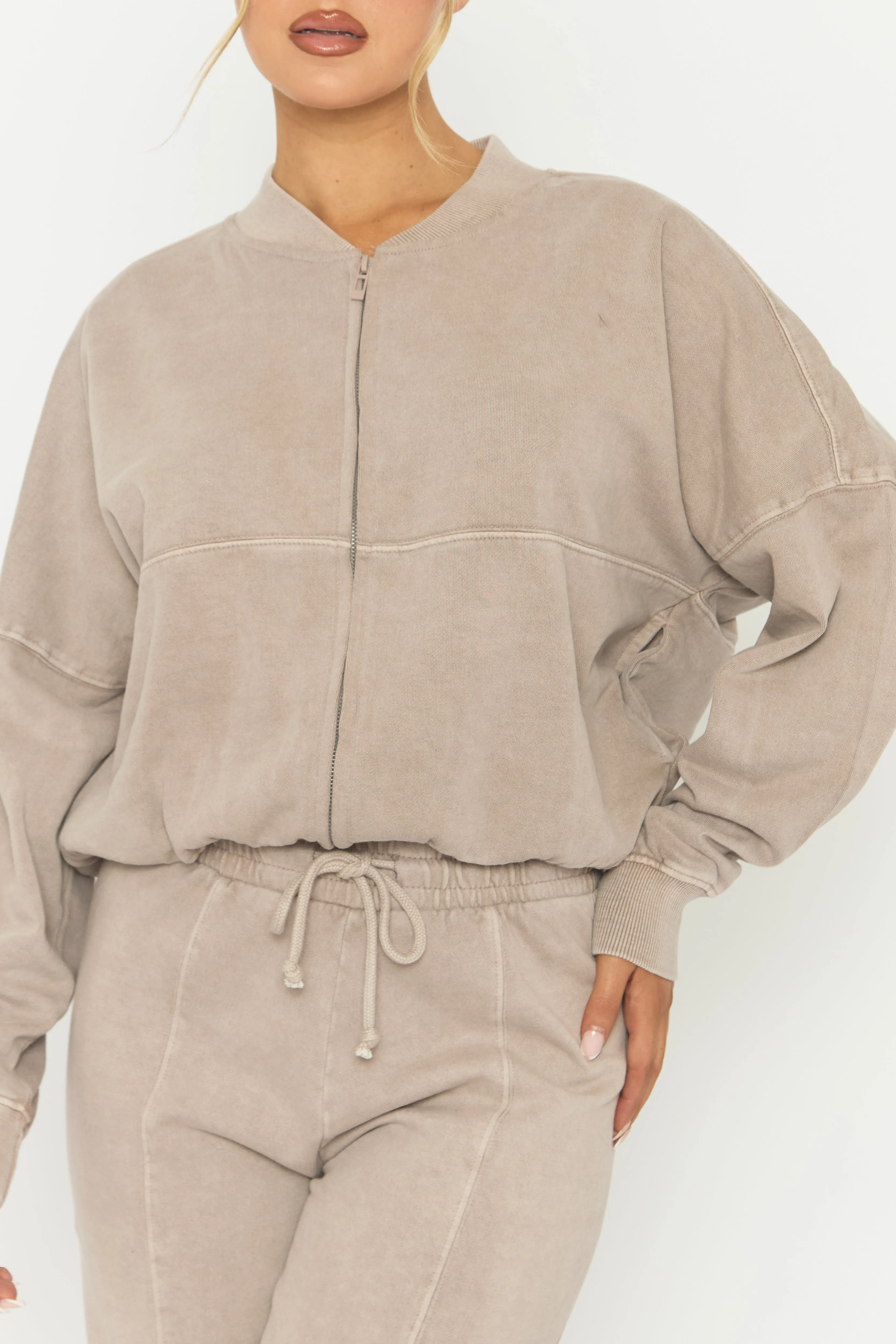 Dove Grey Acid Wash Bomber and Wide Leg Jogger Loungewear Set - Macay sold by Rebellious Fashion product image thumbnail 3