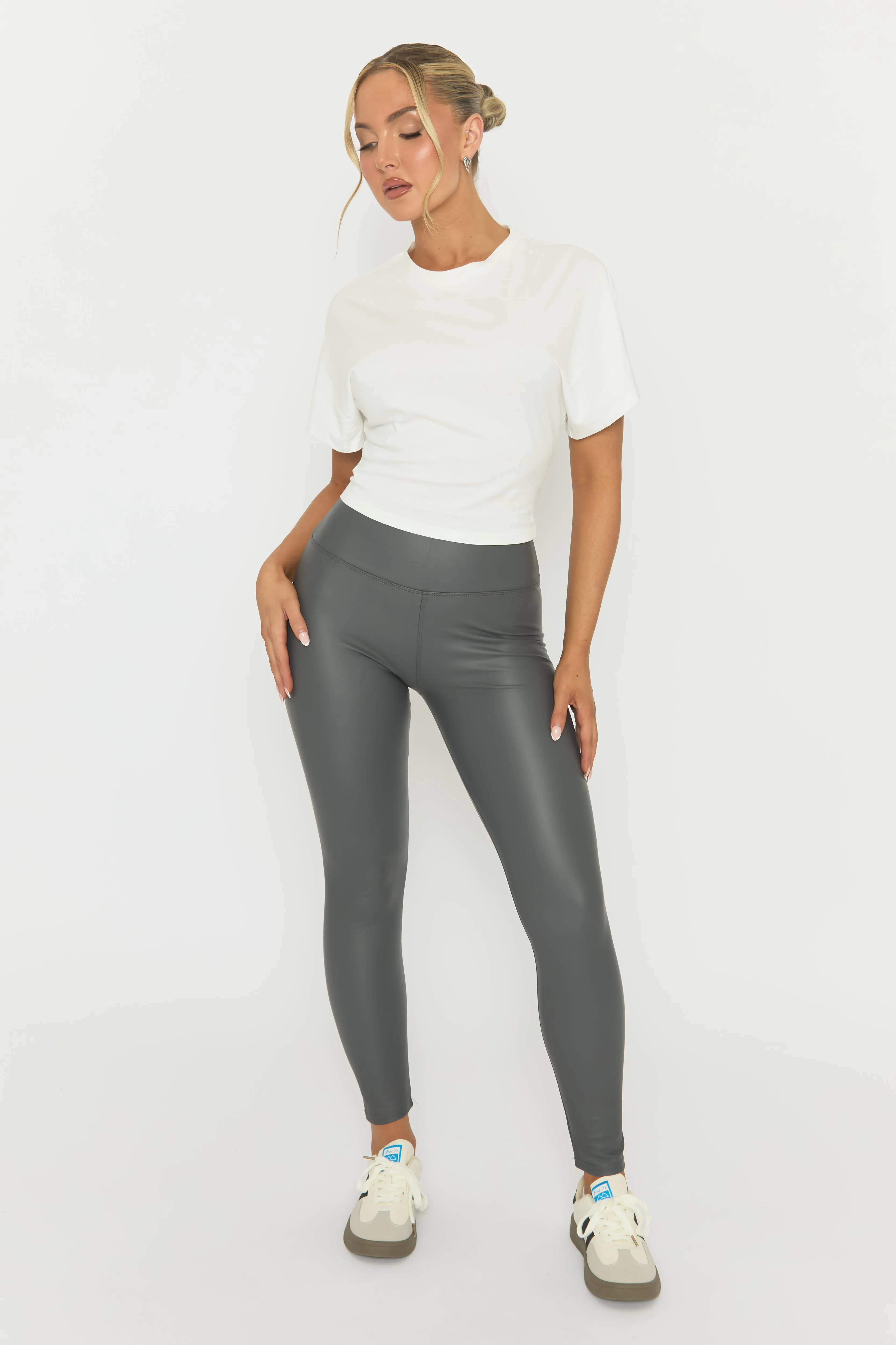 Grey PU Leggings - Olivvia sold by Rebellious Fashion