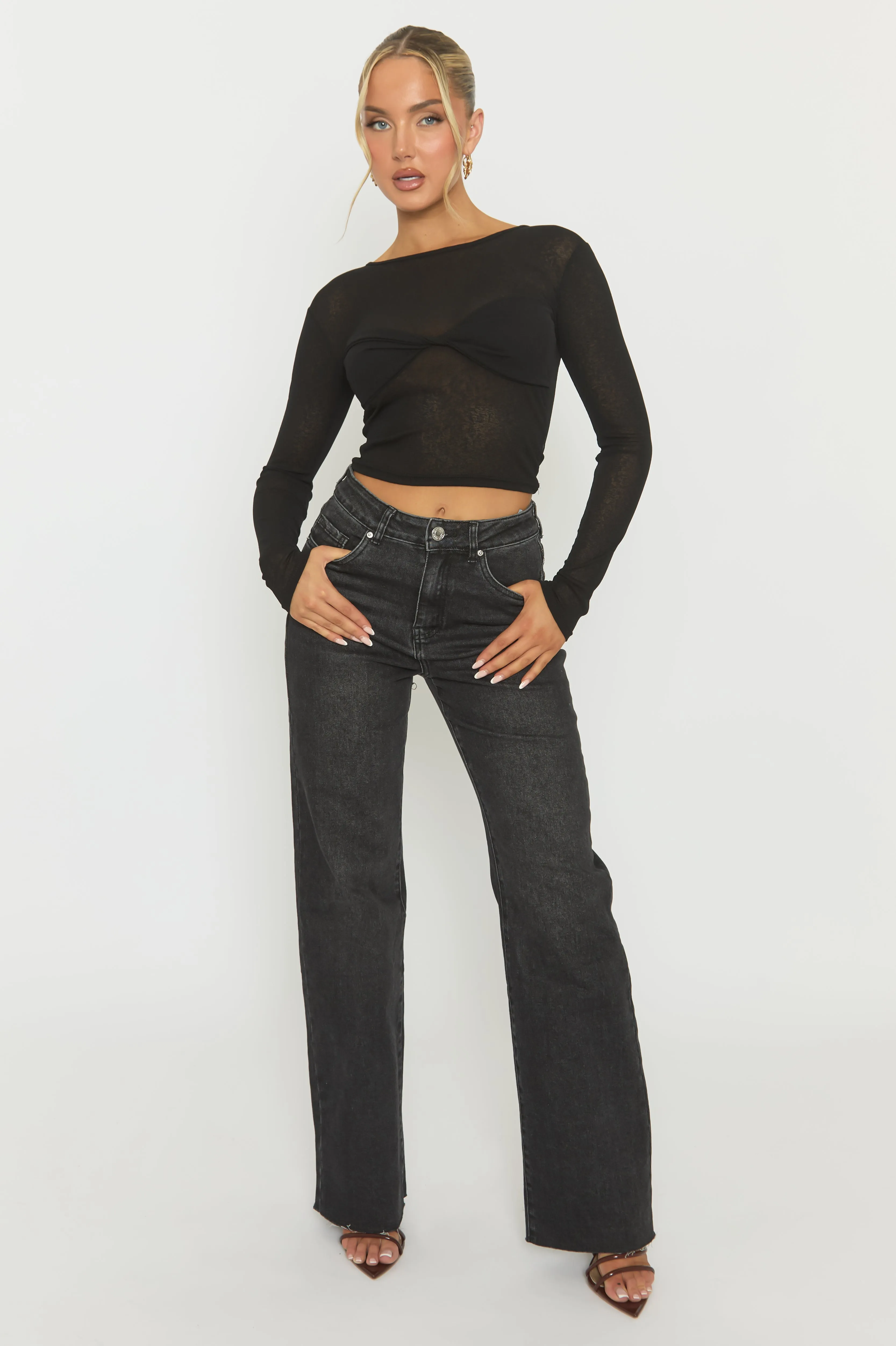 Black Twist Front Long Sleeve Top - Kaylia sold by Rebellious Fashion product image thumbnail 2