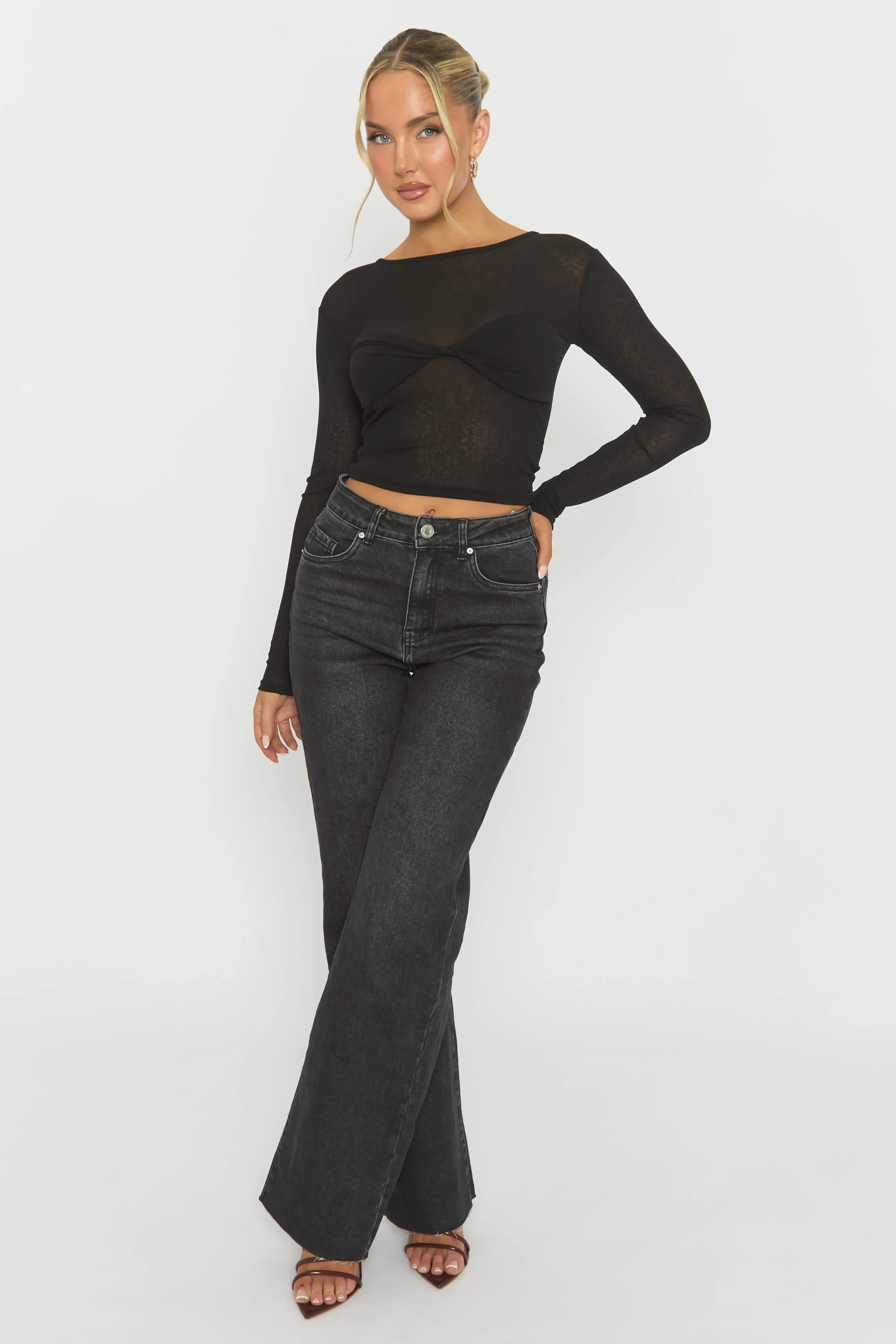 Black Twist Front Long Sleeve Top - Kaylia sold by Rebellious Fashion product image thumbnail 4