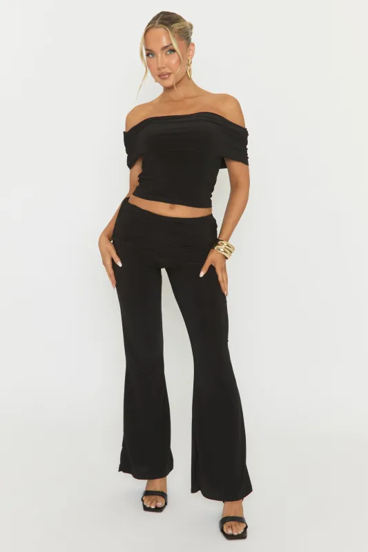 Black Bardot Top and Fold Over Waistband Trousers Co-ord Set - Jeelan sold by Rebellious Fashion