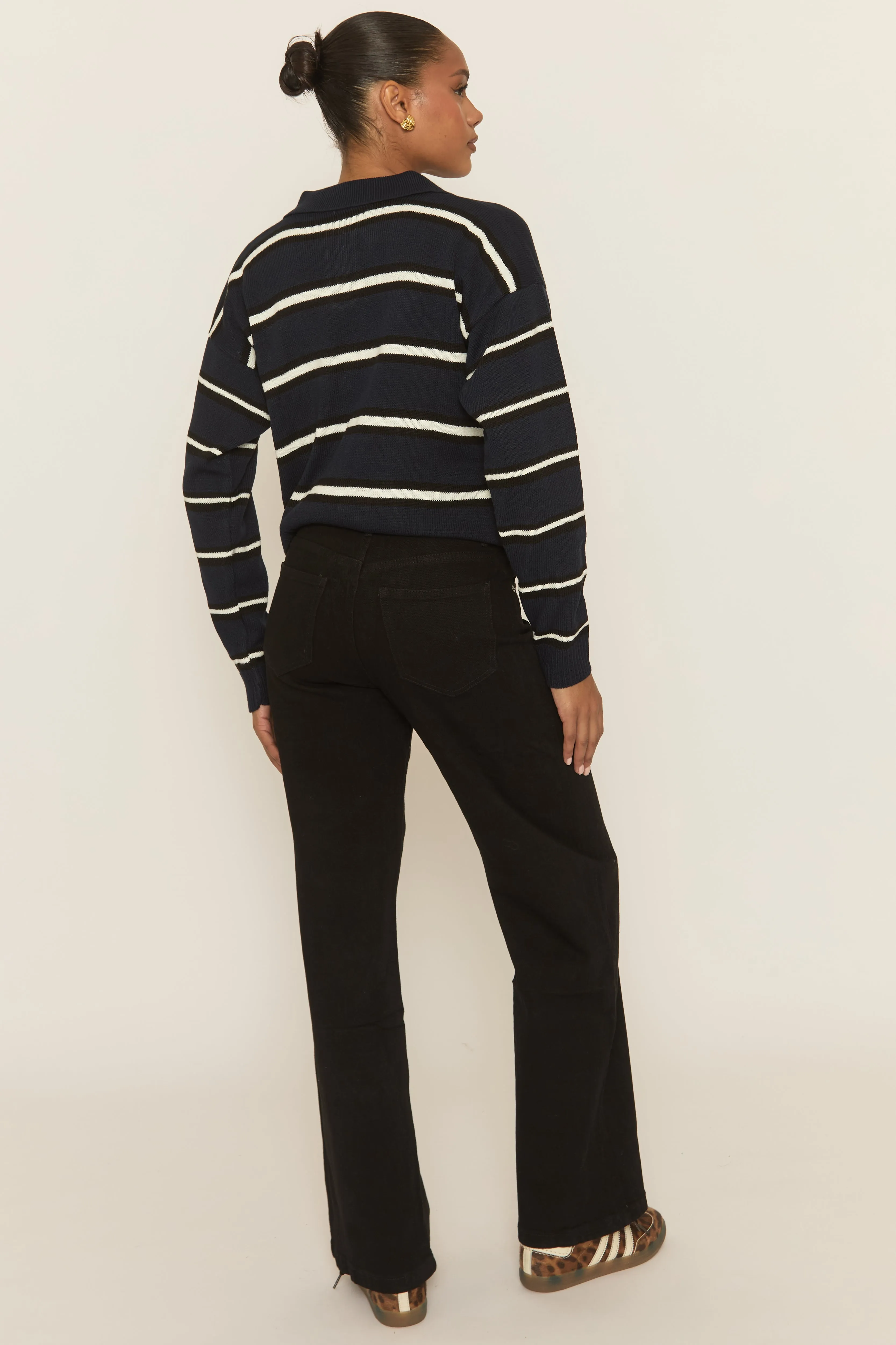 Navy Stripe Collared Knit Jumper - Arana sold by Rebellious Fashion product image thumbnail 5