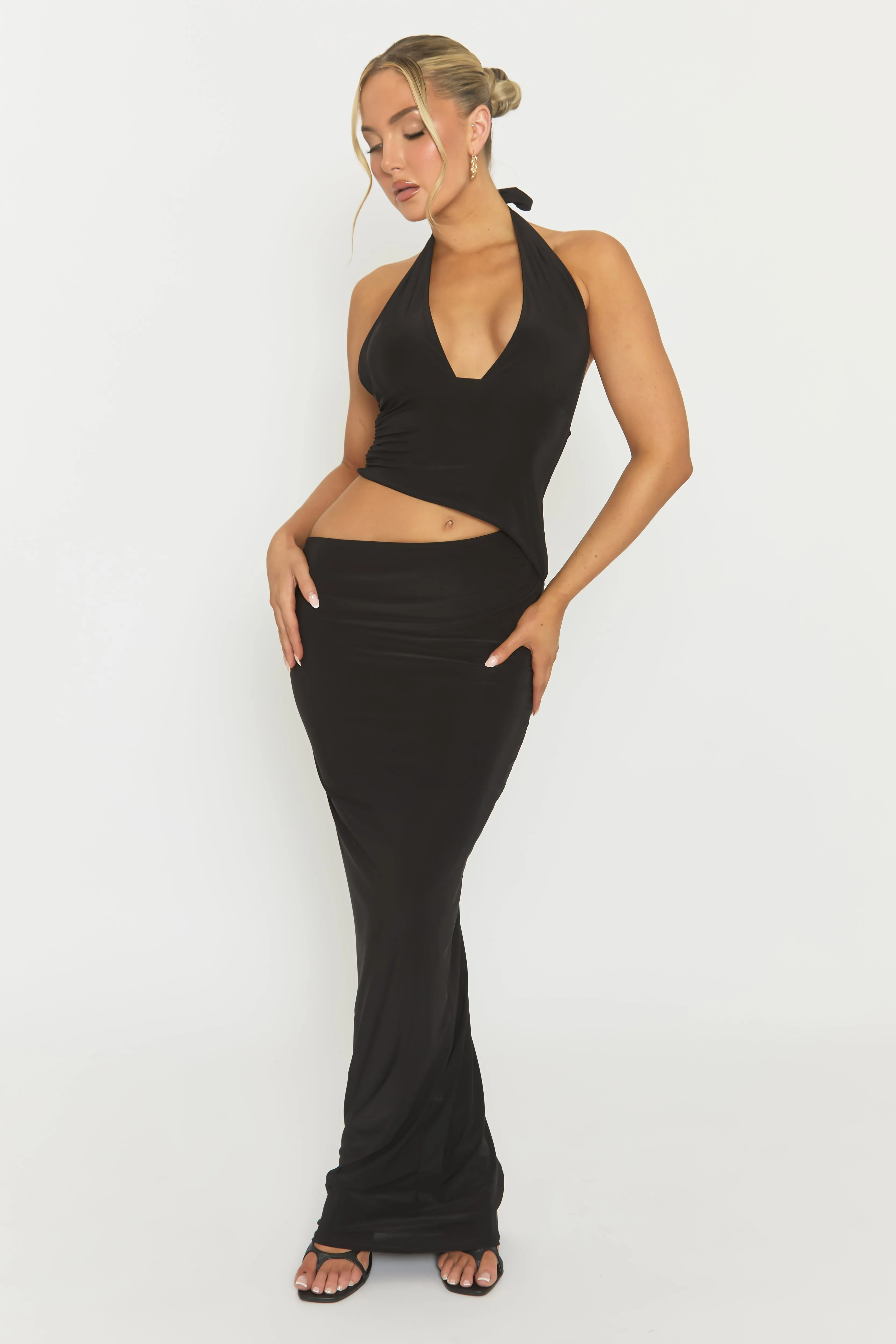 Black Halterneck Cut Out Maxi Dress - Briyan sold by Rebellious Fashion