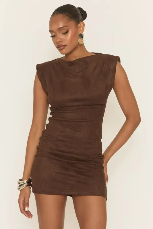 Chocolate Faux Suede Mini Dress - Zayna sold by Rebellious Fashion