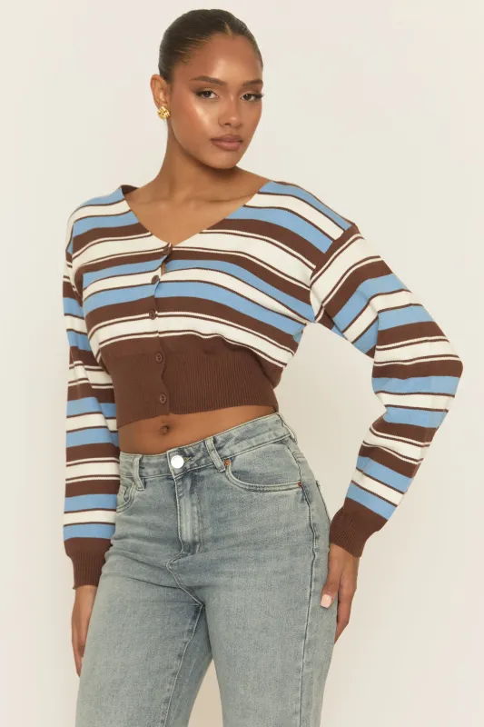 Blue Striped Knit Cardigan - Karissa sold by Rebellious Fashion