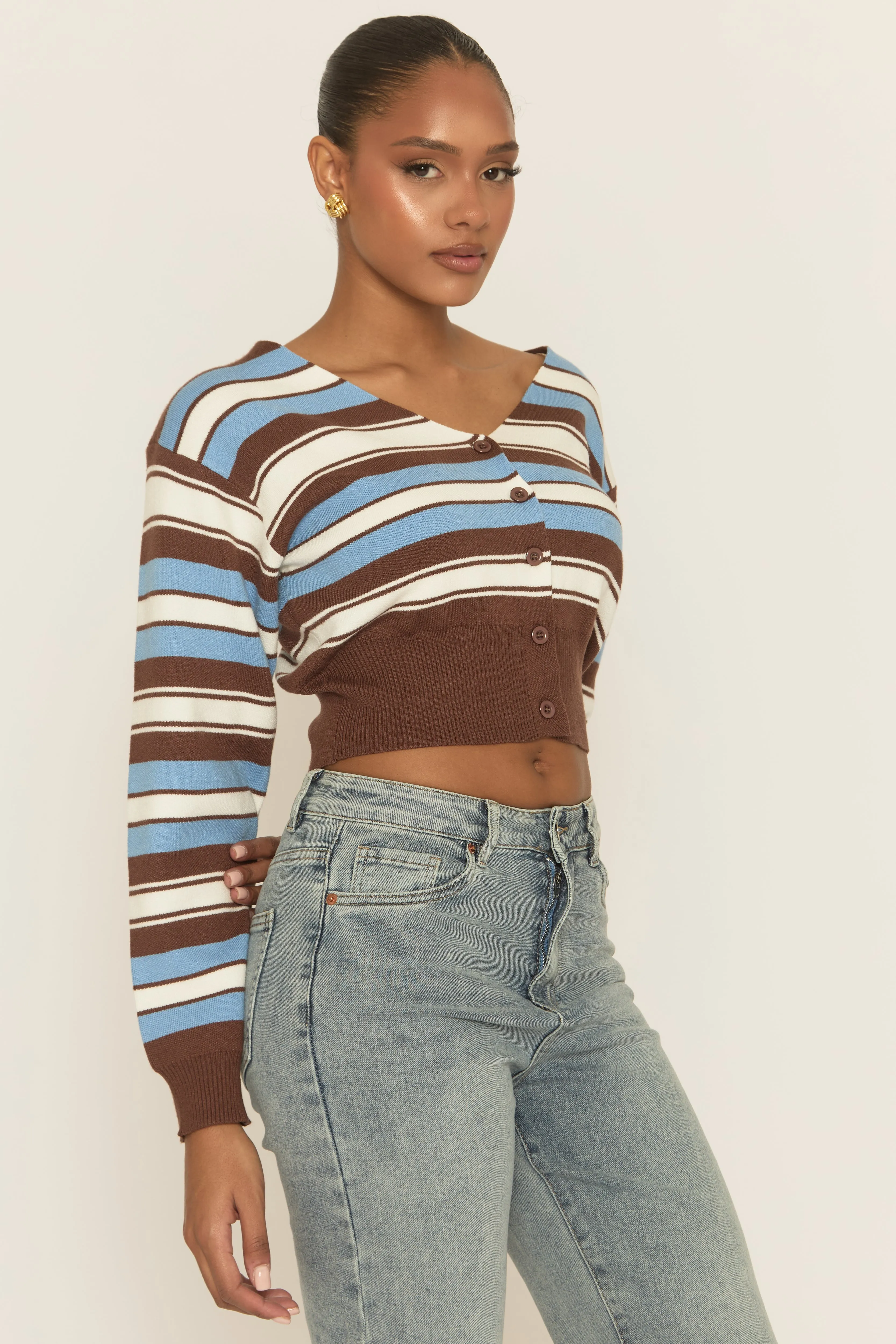 Blue Striped Knit Cardigan - Karissa sold by Rebellious Fashion product image thumbnail 3