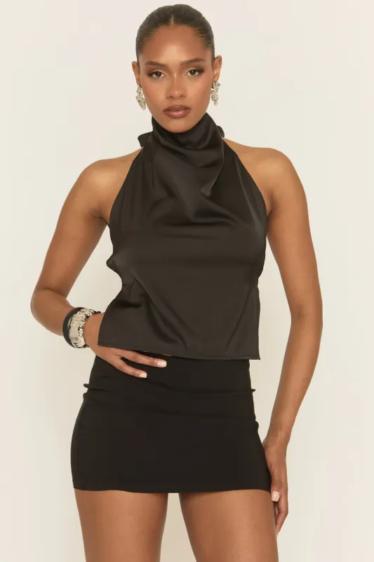 Black Cowl Neck Open Back Top - Klaudie sold by Rebellious Fashion