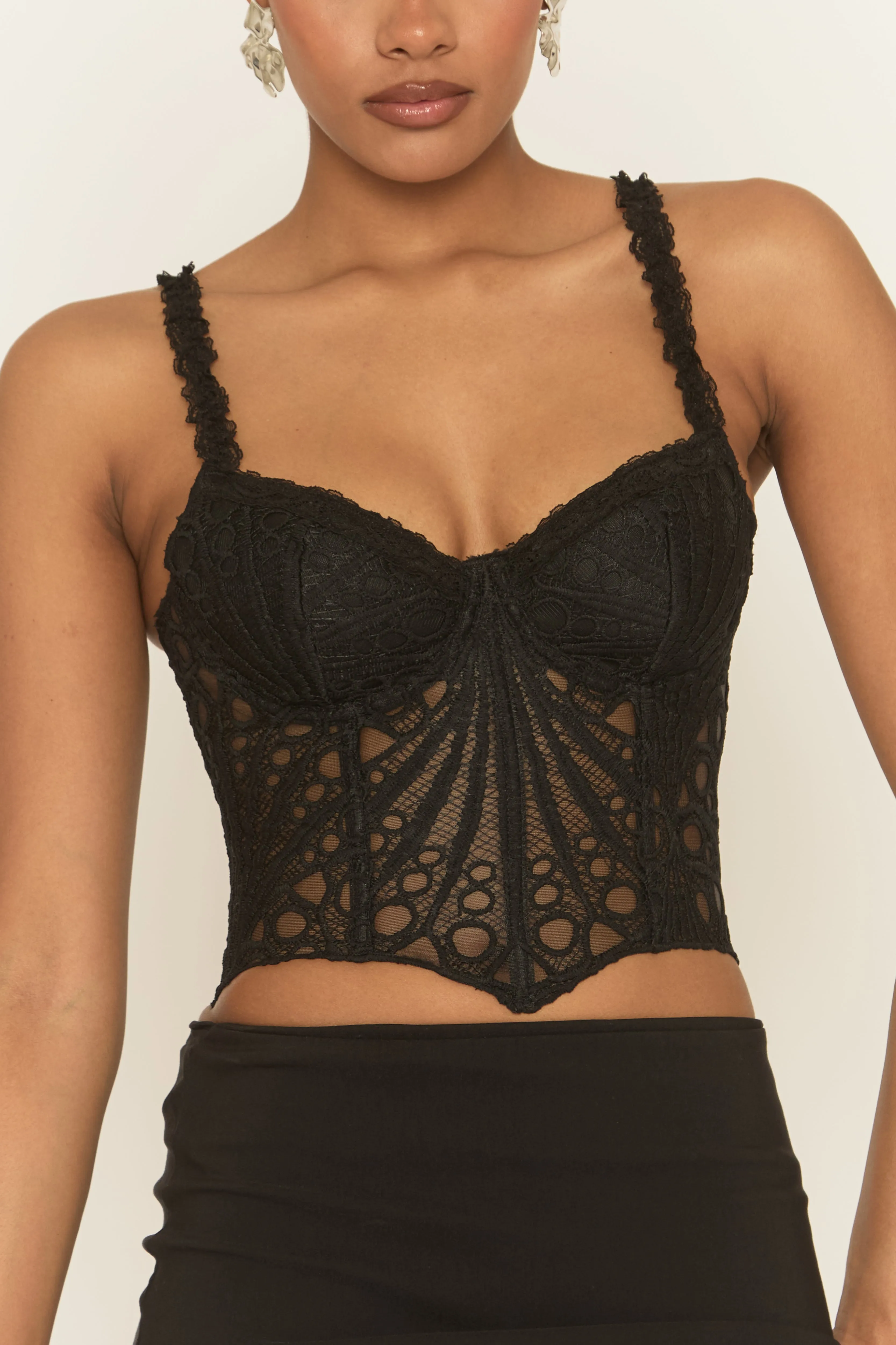 Black Lace Mesh Corset Top - Shardie sold by Rebellious Fashion product image thumbnail 4