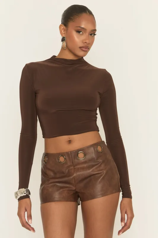 Vintage Brown PU Micro Shorts - Blane sold by Rebellious Fashion