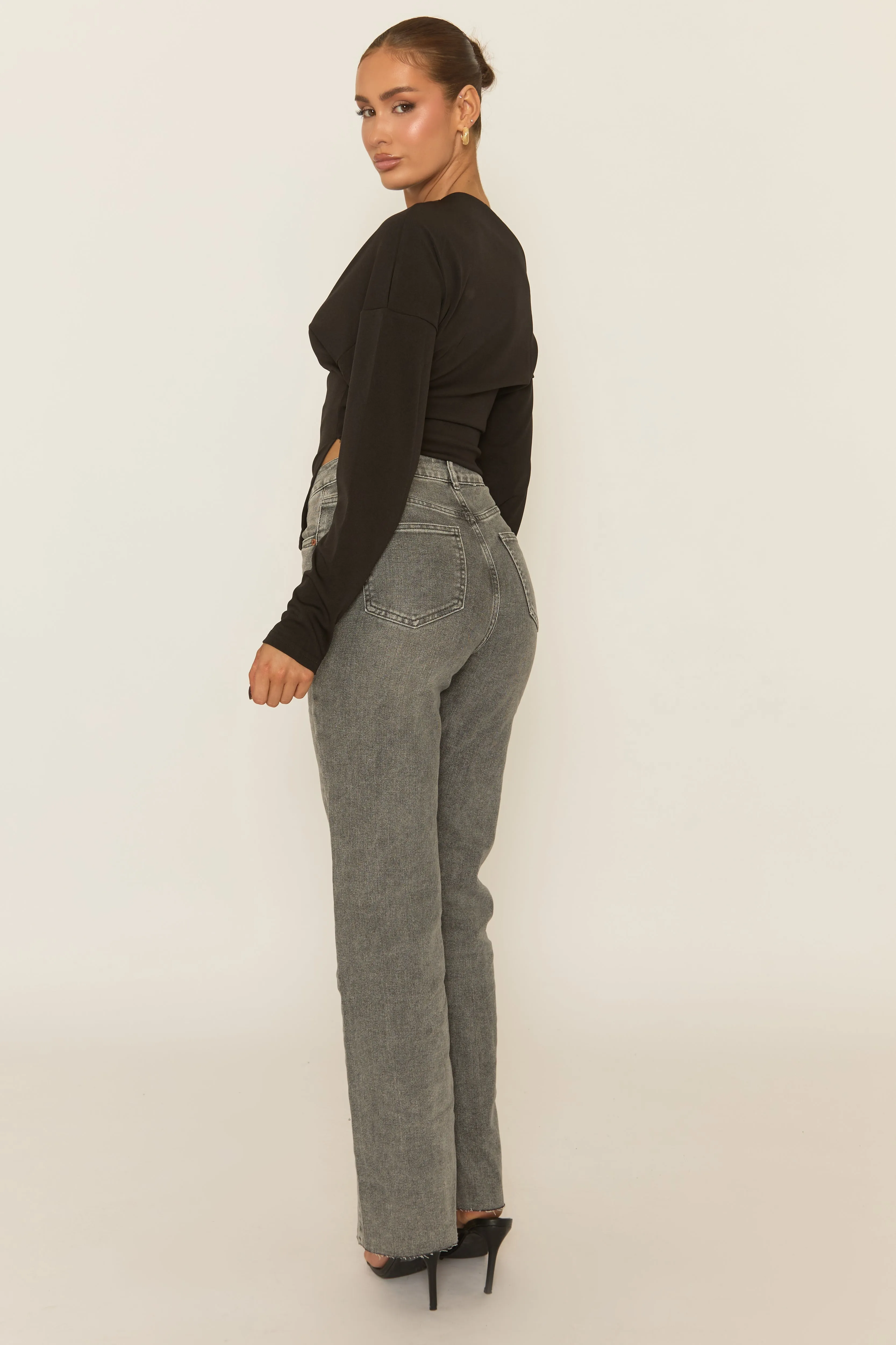 Black Asymmetric Cinched Waist Long Sleeve Top - Ailee sold by Rebellious Fashion product image thumbnail 5