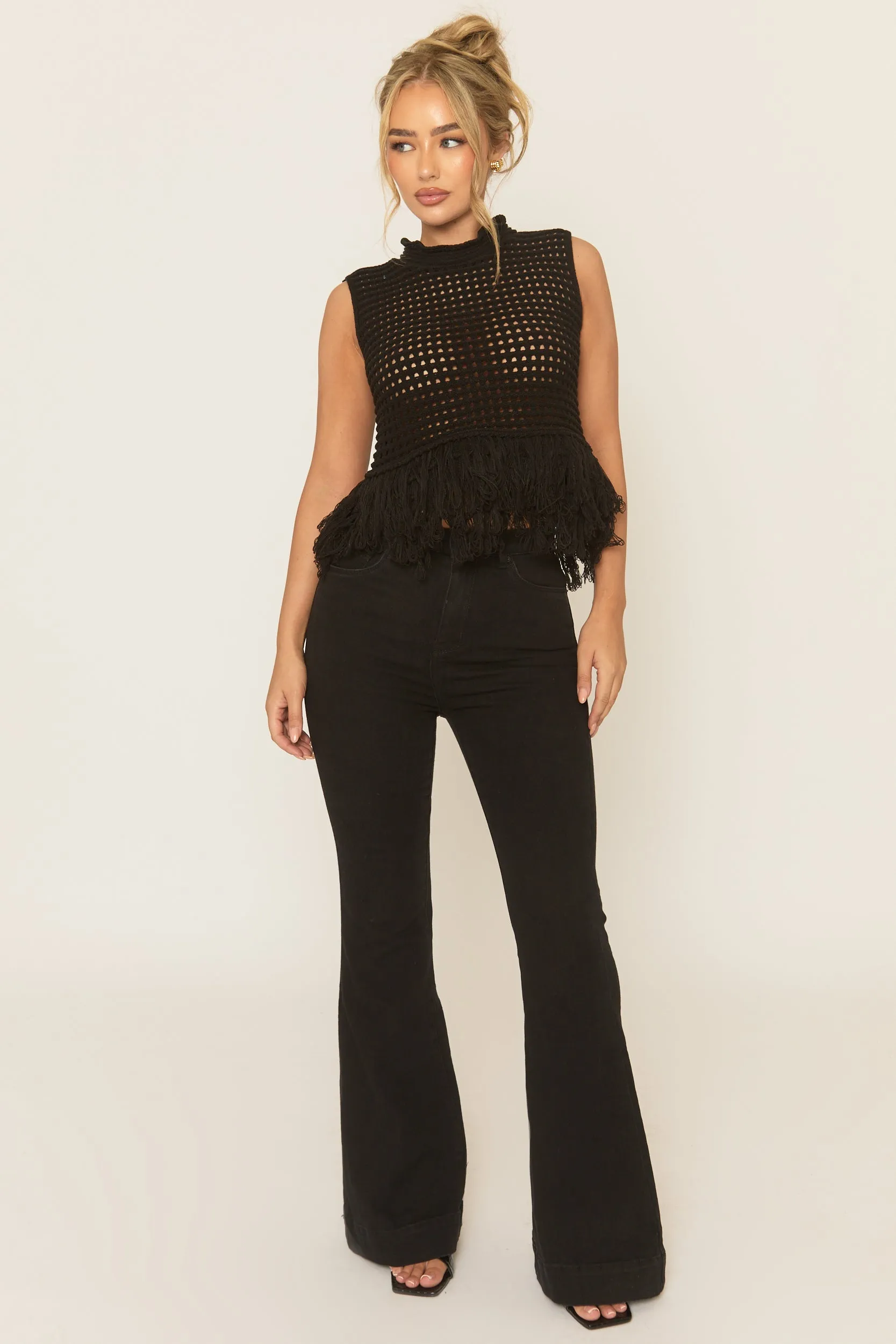 Black Knitted Fringed Hem Top - Elliott sold by Rebellious Fashion product image thumbnail 2
