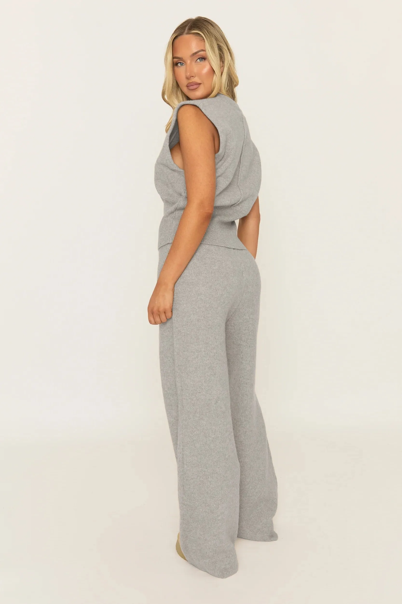 Grey Knitted Vest and Trouser Loungewear Set - Aziel sold by Rebellious Fashion product image thumbnail 4