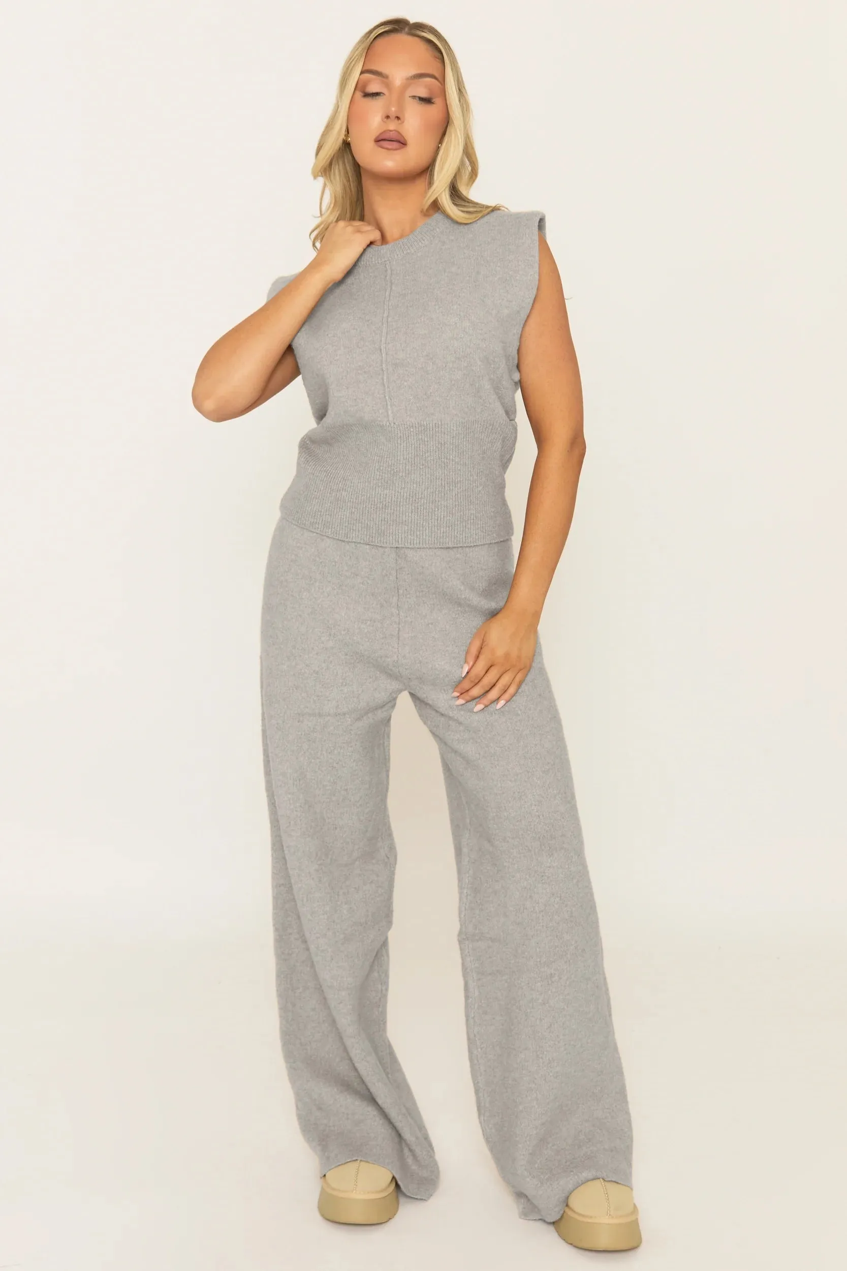 Grey Knitted Vest and Trouser Loungewear Set - Aziel sold by Rebellious Fashion product image thumbnail 2
