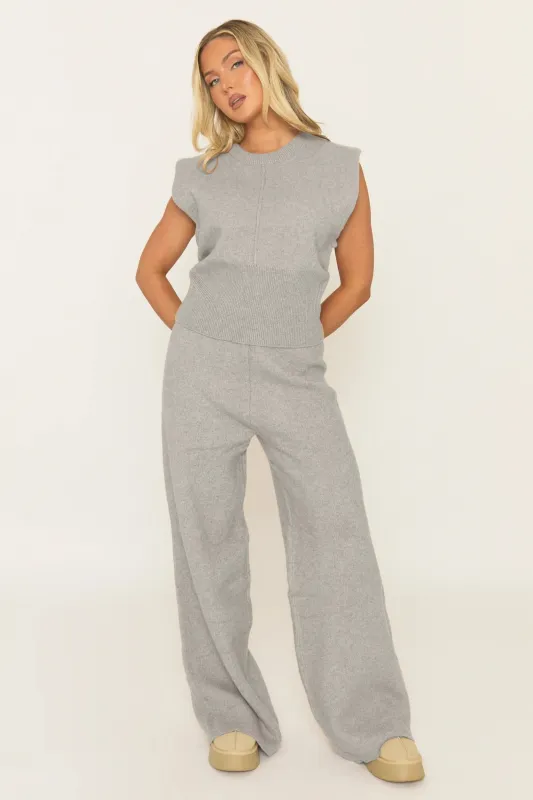 Grey Knitted Vest and Trouser Loungewear Set - Aziel sold by Rebellious Fashion