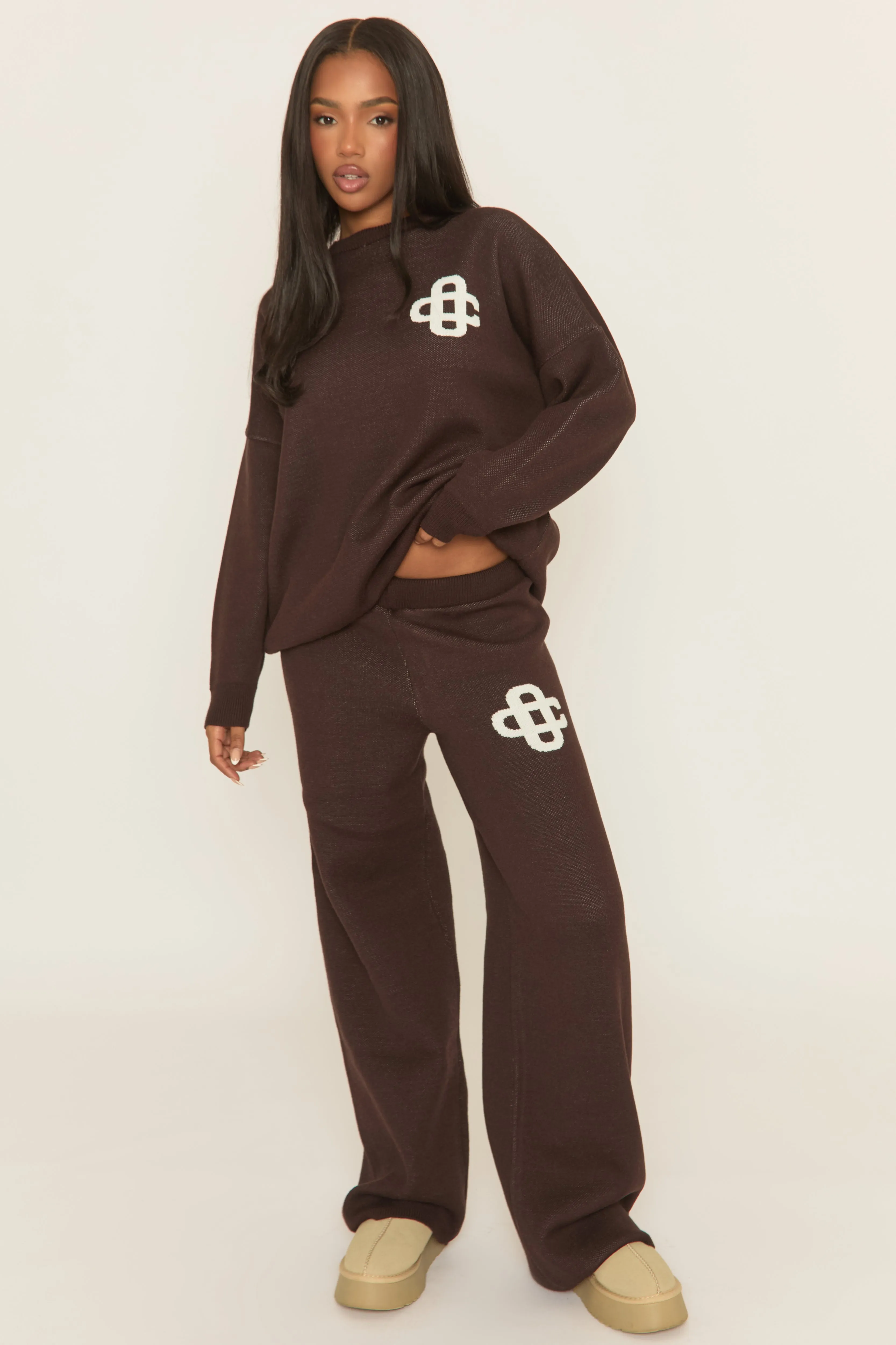 Chocolate Contrast Motif Knit Loungewear Co-ord Set - Regan sold by Rebellious Fashion product image thumbnail 2
