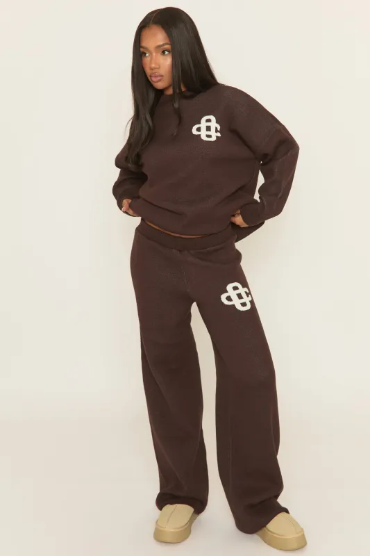 Chocolate Contrast Motif Knit Loungewear Set - Regan sold by Rebellious Fashion